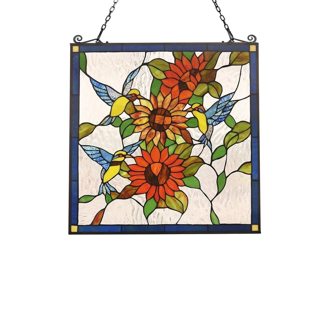 26" Hummingbird Stained Glass Window Hanging Panel Suncatcher: 26" (H) x 24.8" (W) Such a wonderful reproduction stained glass window panel. This panel is a true testament to the beauty and craftsmanship of stained glass art, and it is the perfect addition to any