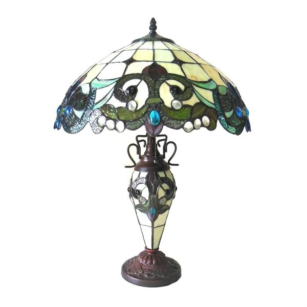 24 1/2" Stained Glass Lighted Base Table Lamp - 2