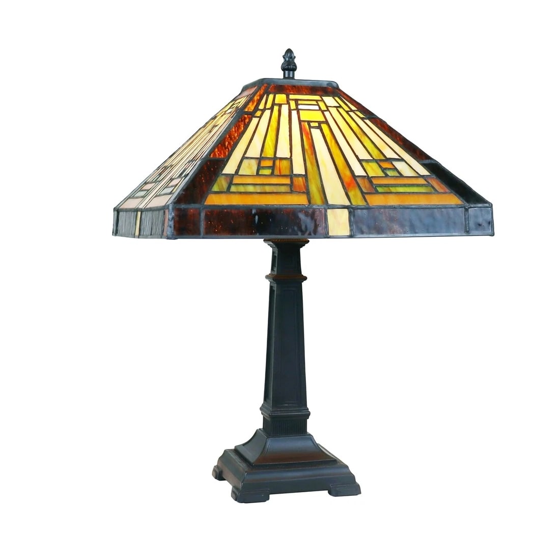 16.8" 1 light Stained Glass Mission Table Lamp: 16.8" tall 12" wide shade Illuminate your space with the timeless beauty of our reproduction table lamp. This exquisite lamp features a hand-made stained glass shade Ideal for adorning bedside tables,