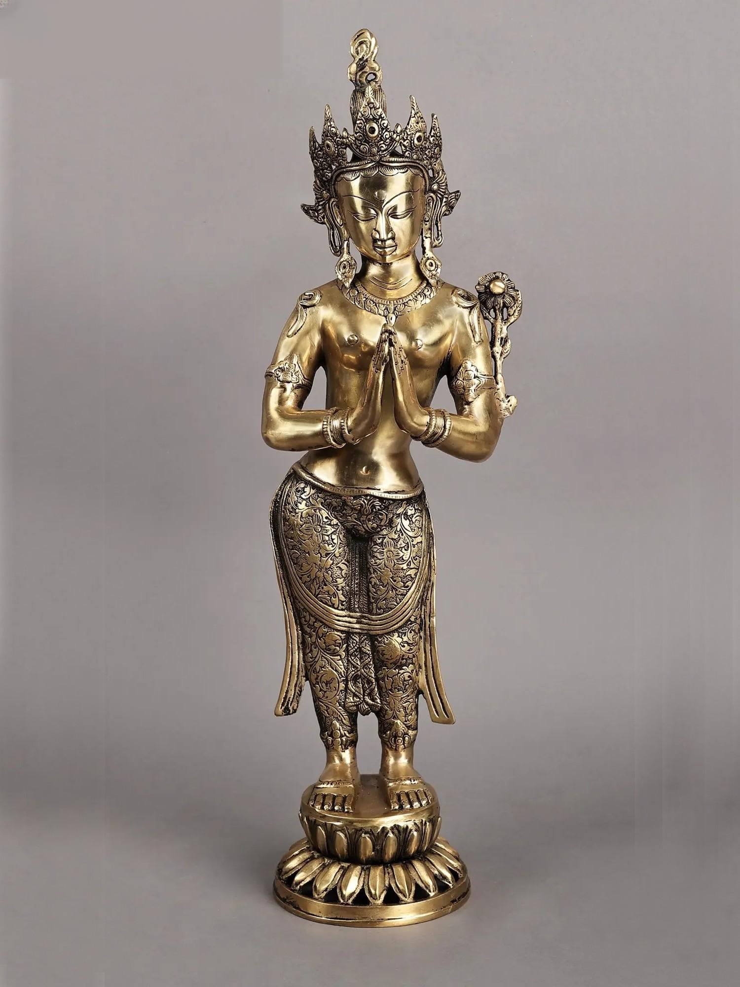 30" Large Namaste Tara Tibetan Buddhist Deity Brass Statue | Made in India (1 of 2)