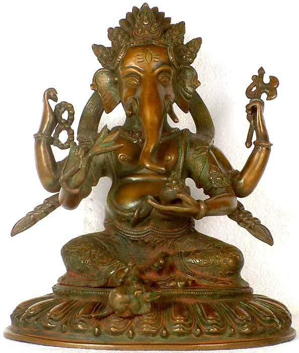 11" Four-Armed Ganesha In Brass | Handmade | Made In India (1 of 1)