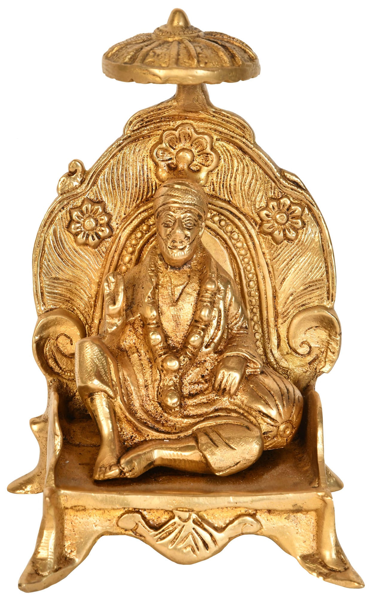 7" Sai Baba Seated on Throne In Brass | Handmade | Made In India: Description: 7" Sai Baba Seated on Throne In Brass | Handmade | Made In India itemcode: EK25 Reserve: $103 Shipping: Domestic: Shipping rates are determined by destination International: Foreign