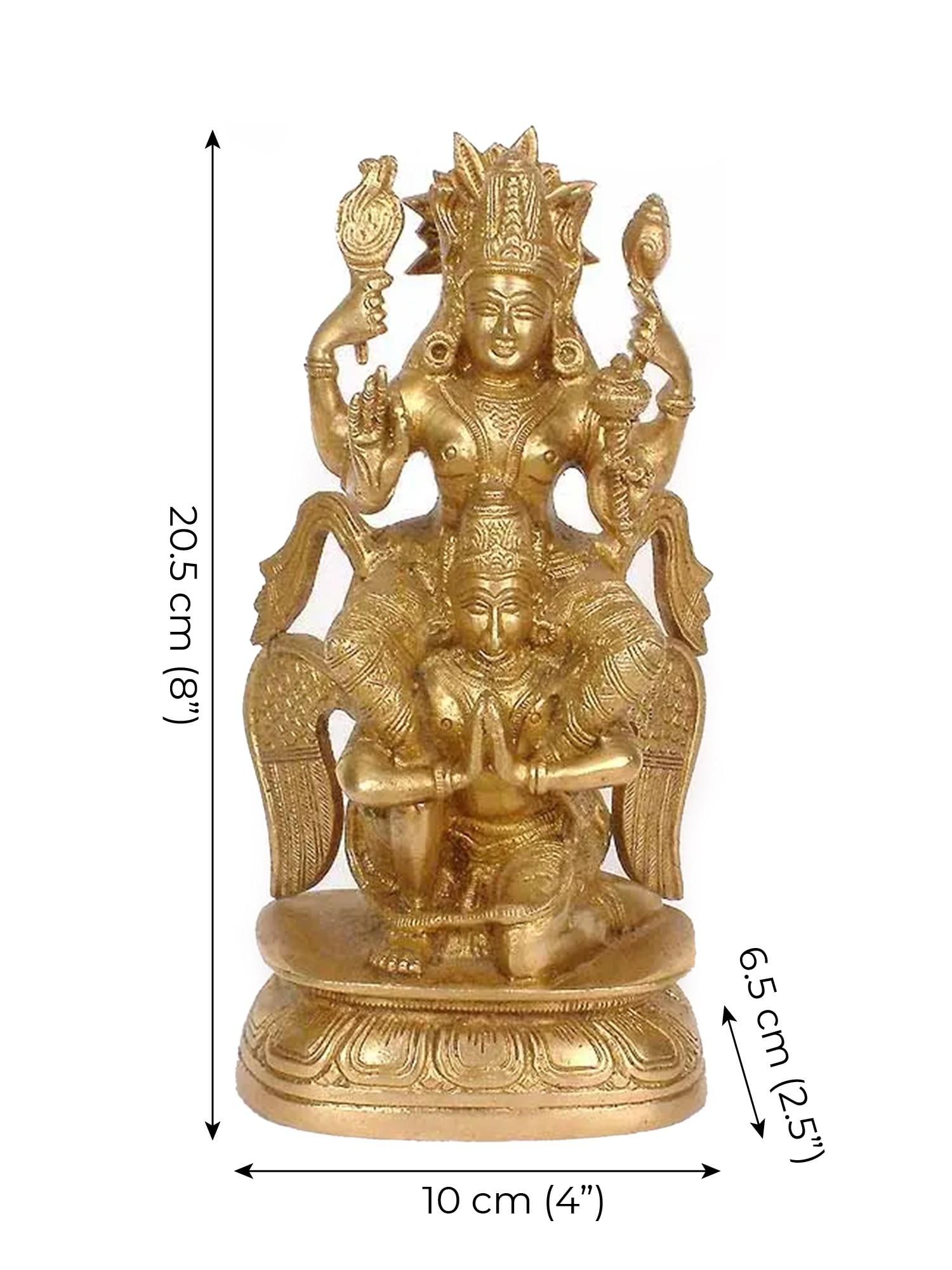8" Garudasana Vishnu Brass Sculpture | Handmade | Made in India - 2