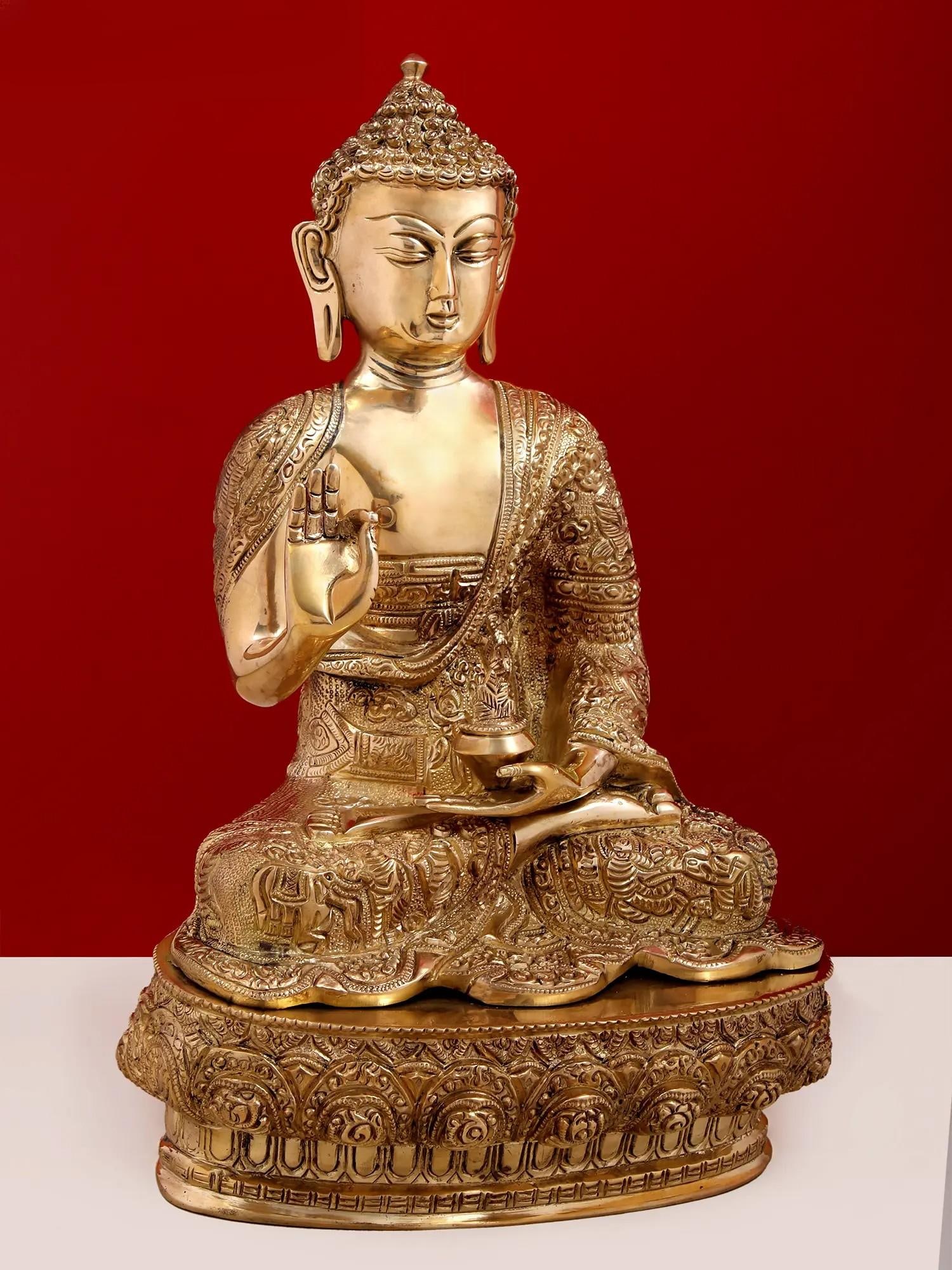 12" Fine Blessing Buddha Brass Sculpture | Buddhist Statue - 2