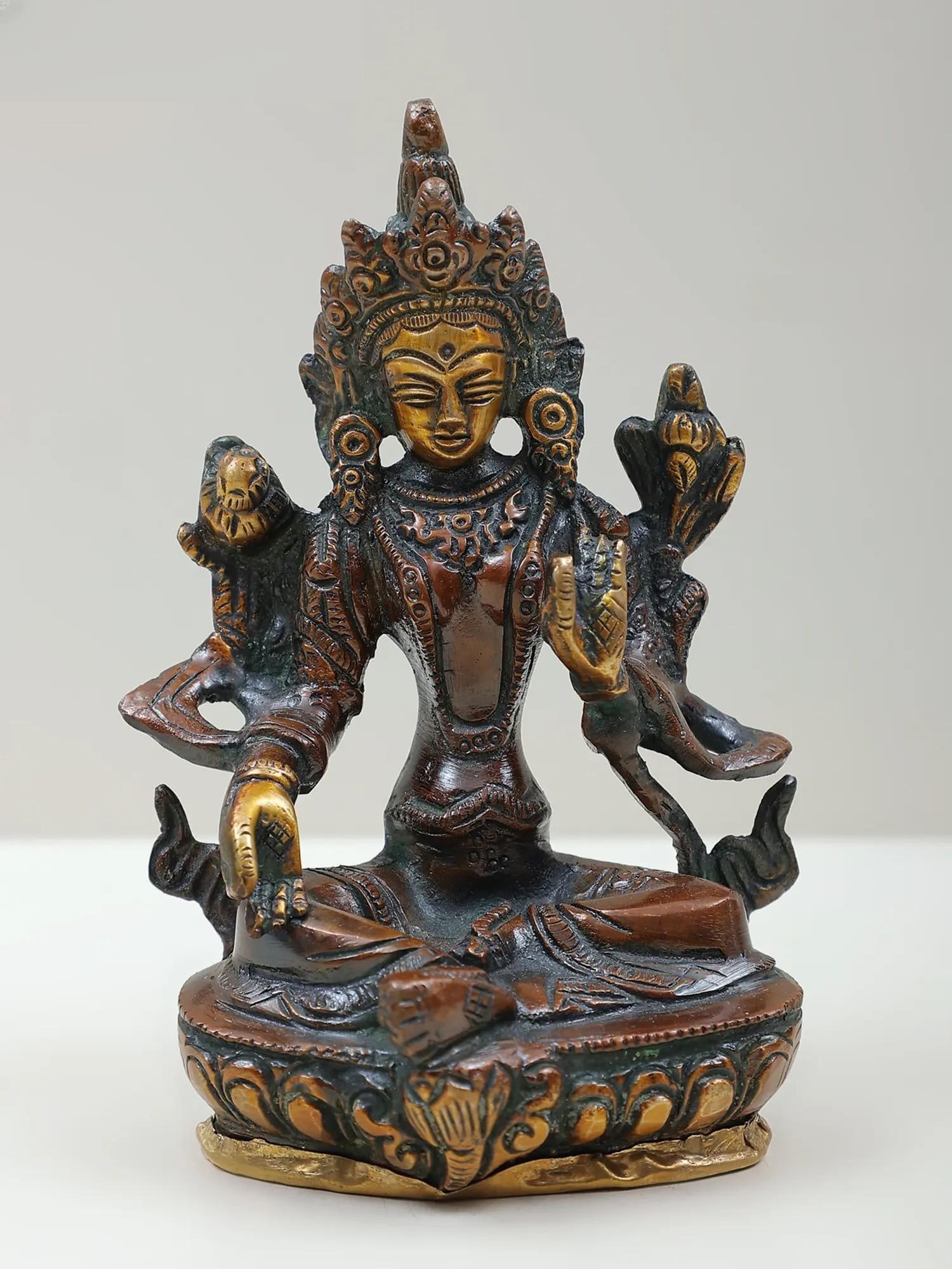 5" Green Tara Statue in Brass | Handmade Buddhist Deity Idol: Description: See It In Your Home itemcode: EK32 Reserve: $88 Shipping: Domestic: Shipping rates are determined by destination International: Foreign shipping rates are determined by destination. Inter