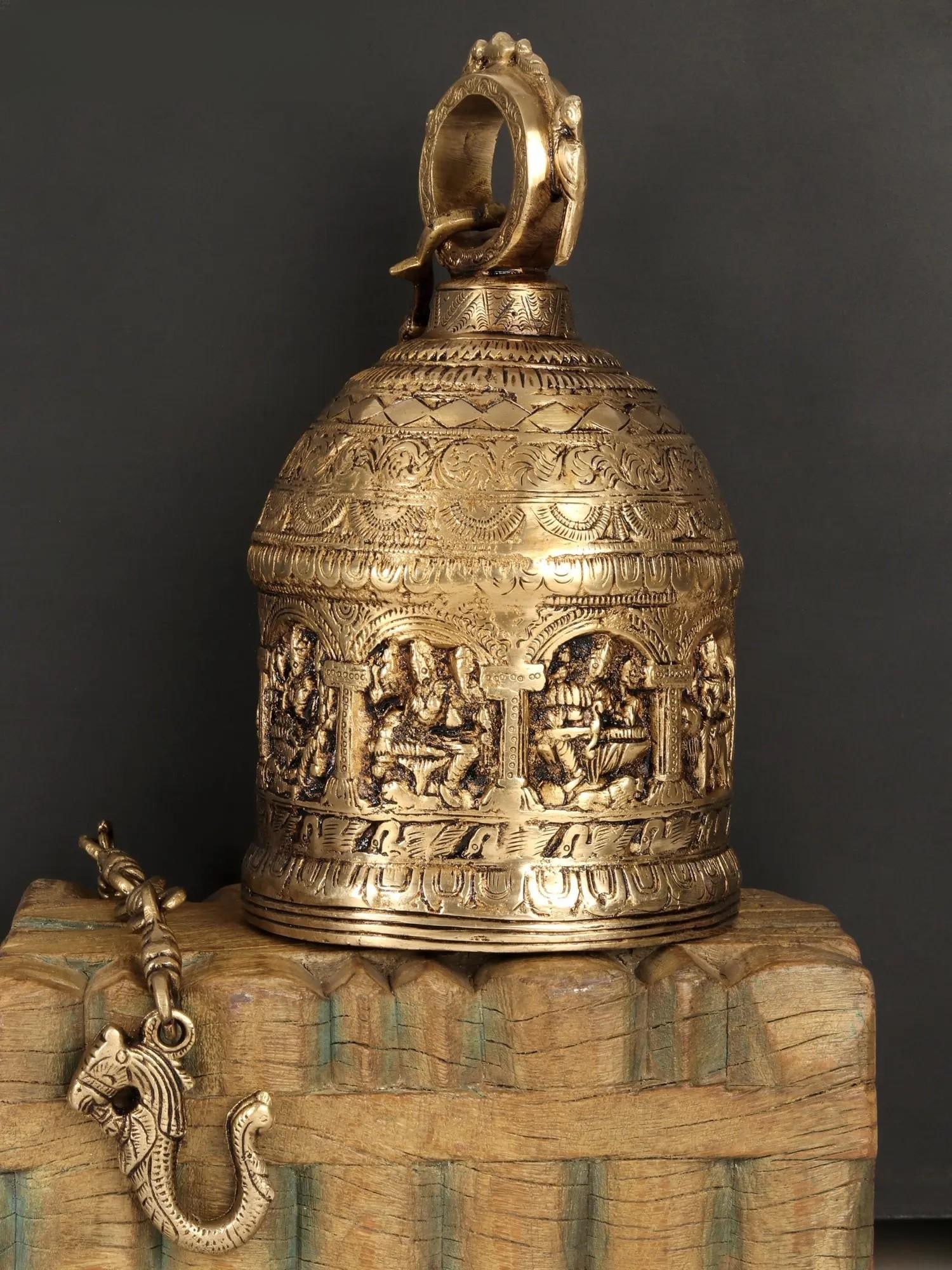 36" Nava Durga Hanging Bell In Brass | Handmade | Made In India - 2