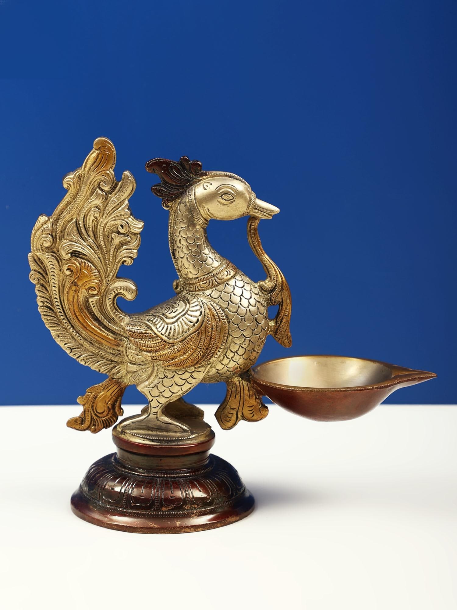 8" Mayur (Peacock) Lamp in Brass - 2