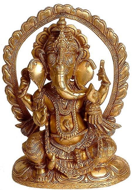 9" Ganesha Seated In Lalitasana In Brass | Handmade | Made In India (1 of 1)