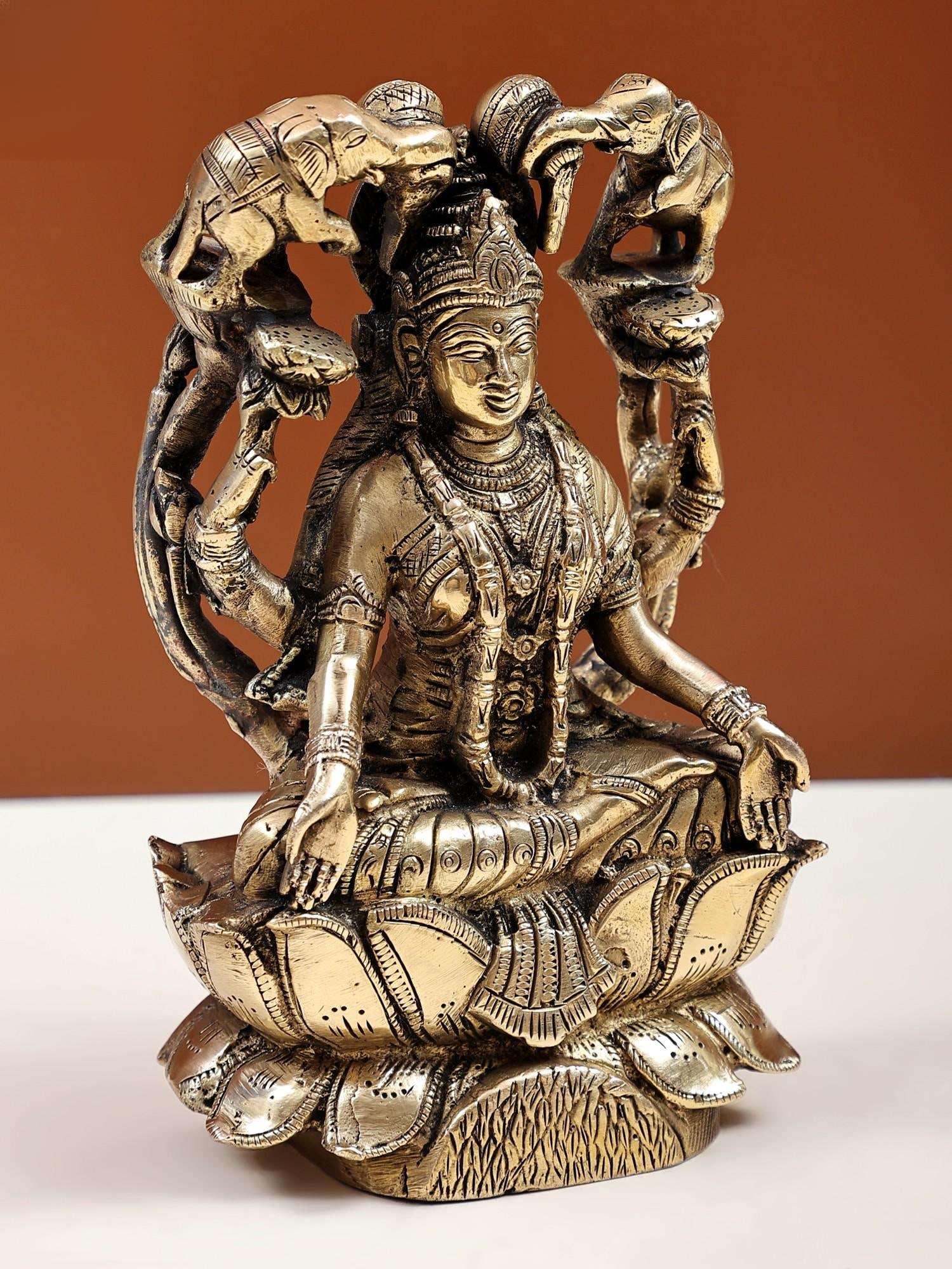 7" Gajalakshmi In Brass | Handmade - 2