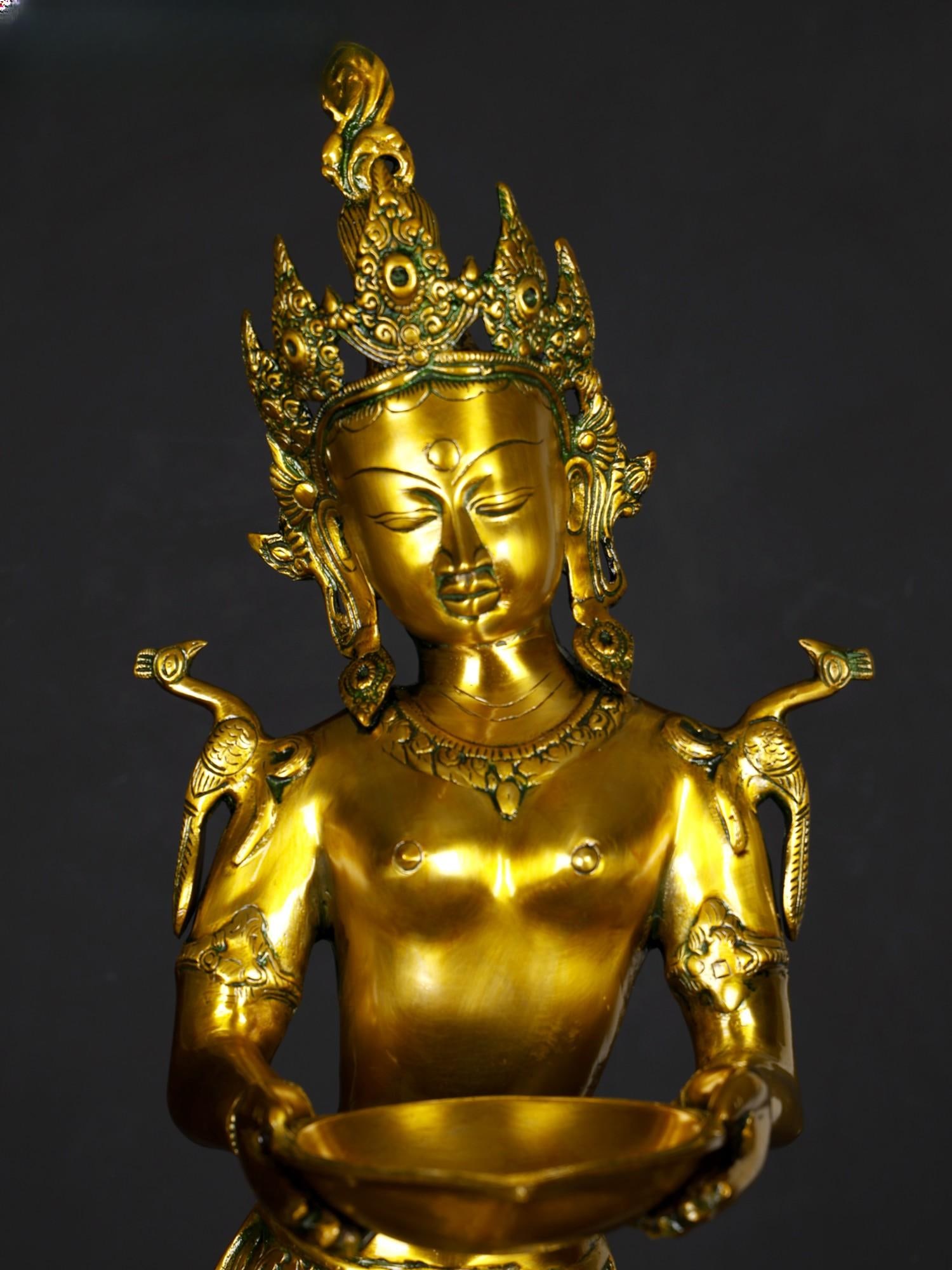 30" Tara with Lamp In Brass | Handmade | Made In India - 2