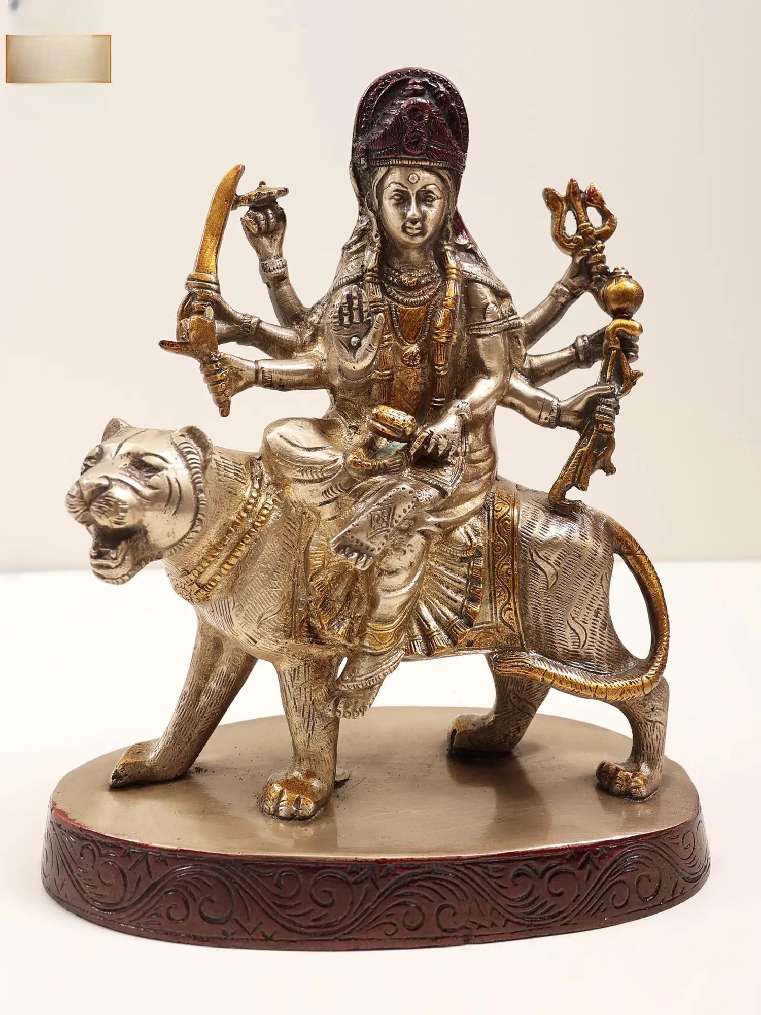 8" Goddess Durga In Brass | Handmade | Made In India: Description: See It In Your Home itemcode: EM72 Reserve: $197 Shipping: Domestic: Shipping rates are determined by destination International: Foreign shipping rates are determined by destination.
