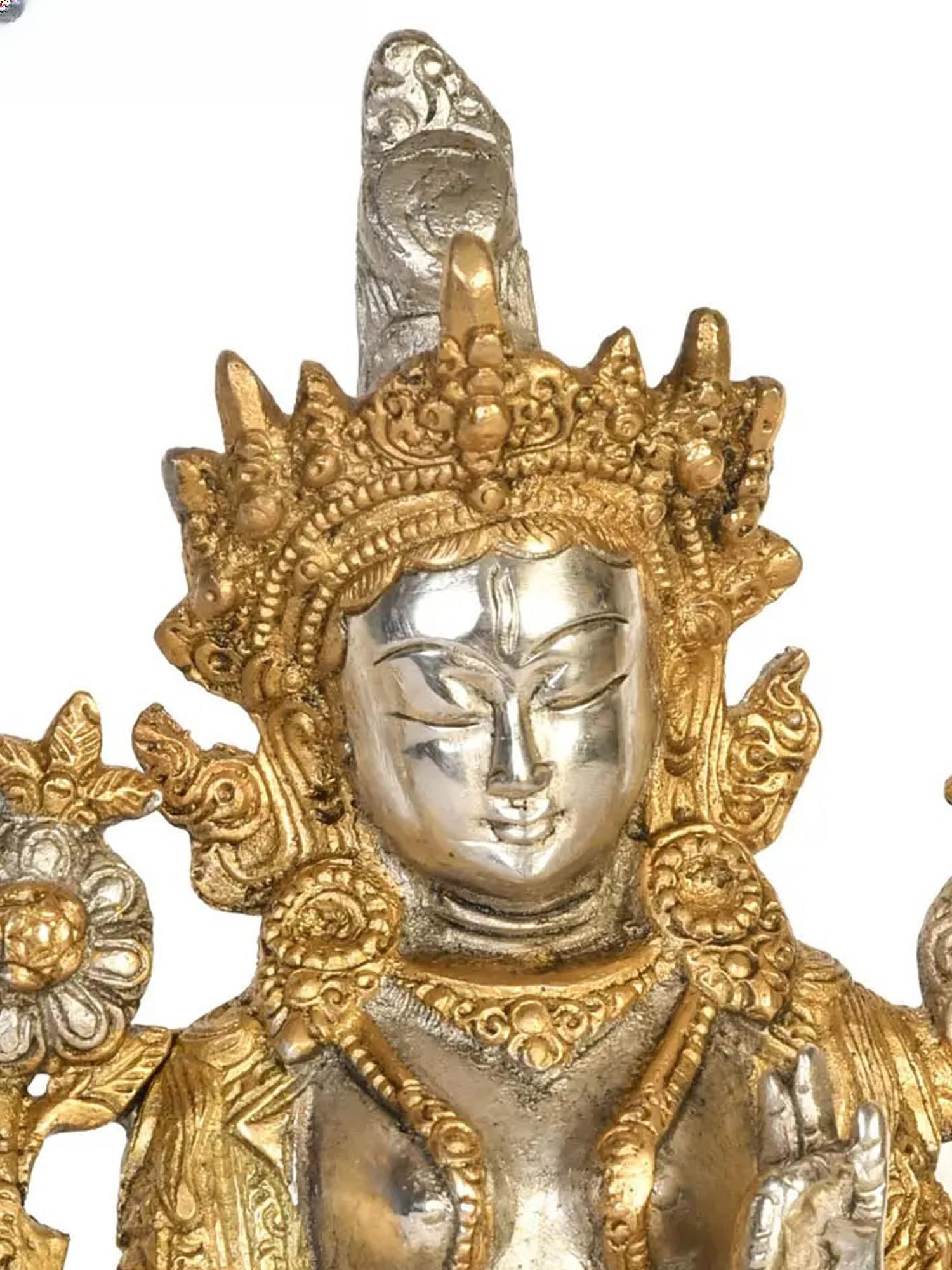 8" Seven-Eyed Buddhist Goddess White Tara Brass Statue | Handmade | Made in India - 2
