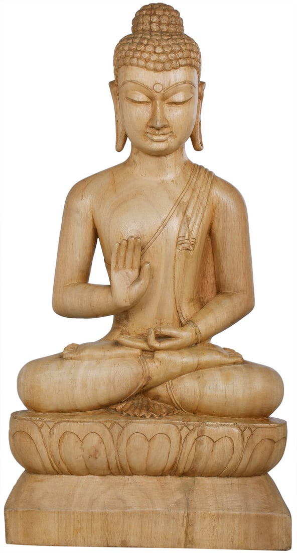 The Placid Gautama Buddha Idol | Gambhar Wood Sculpture from Bodh Gaya: Description: It is at Bodh Gaya that the erstwhile Shakyamuni attained Buddhahood. For years together He remained seated under the Bodhi tree, steeped in seedless contemplation or samadhi of the