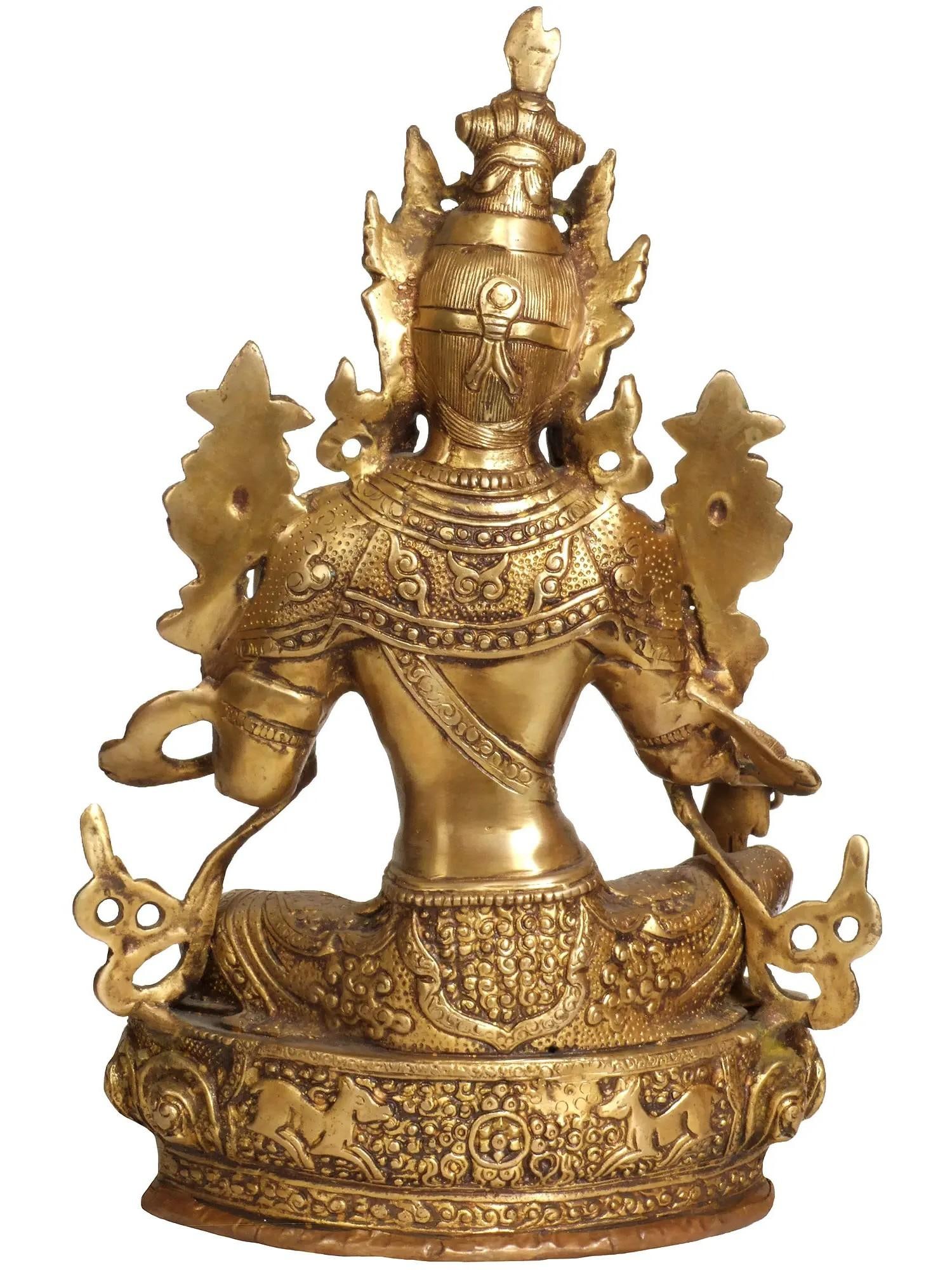 12" Green Tara Brass Statue | Handmade Tibetan Buddhist Deity Idol - 2