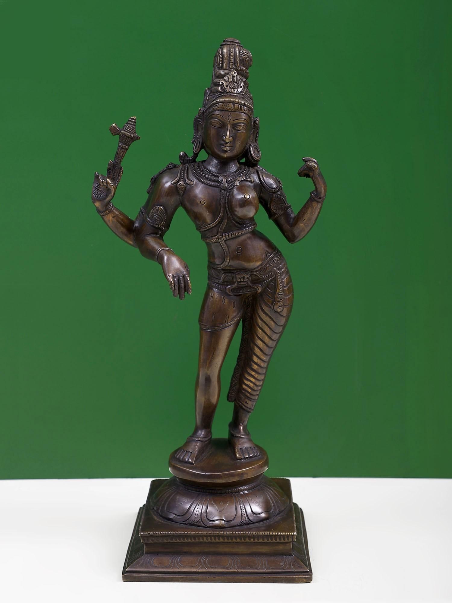 15" Standing Ardhanarishvara Brass Idol | Shiva-Shakti Statue - 2
