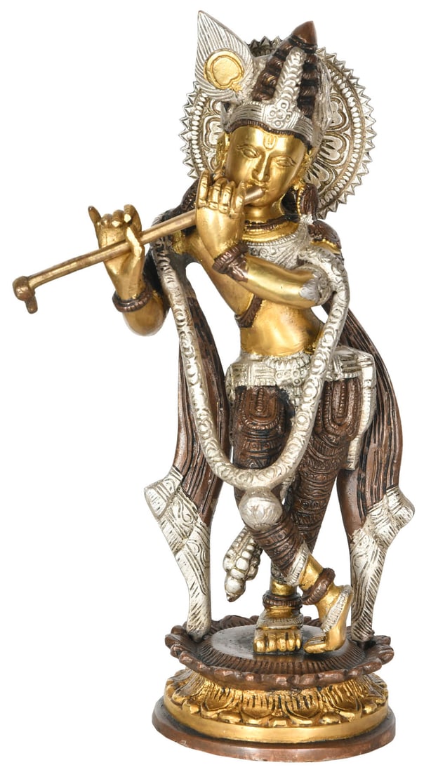 11" Krishna Statue in Brass | Handmade | Made in India: Description: See It In Your Home "Krishna, the divine lover, teaches us the beauty of love, joy, and the power of the soul." The Krishna sculpture , a handcrafted masterpiece from India, represents