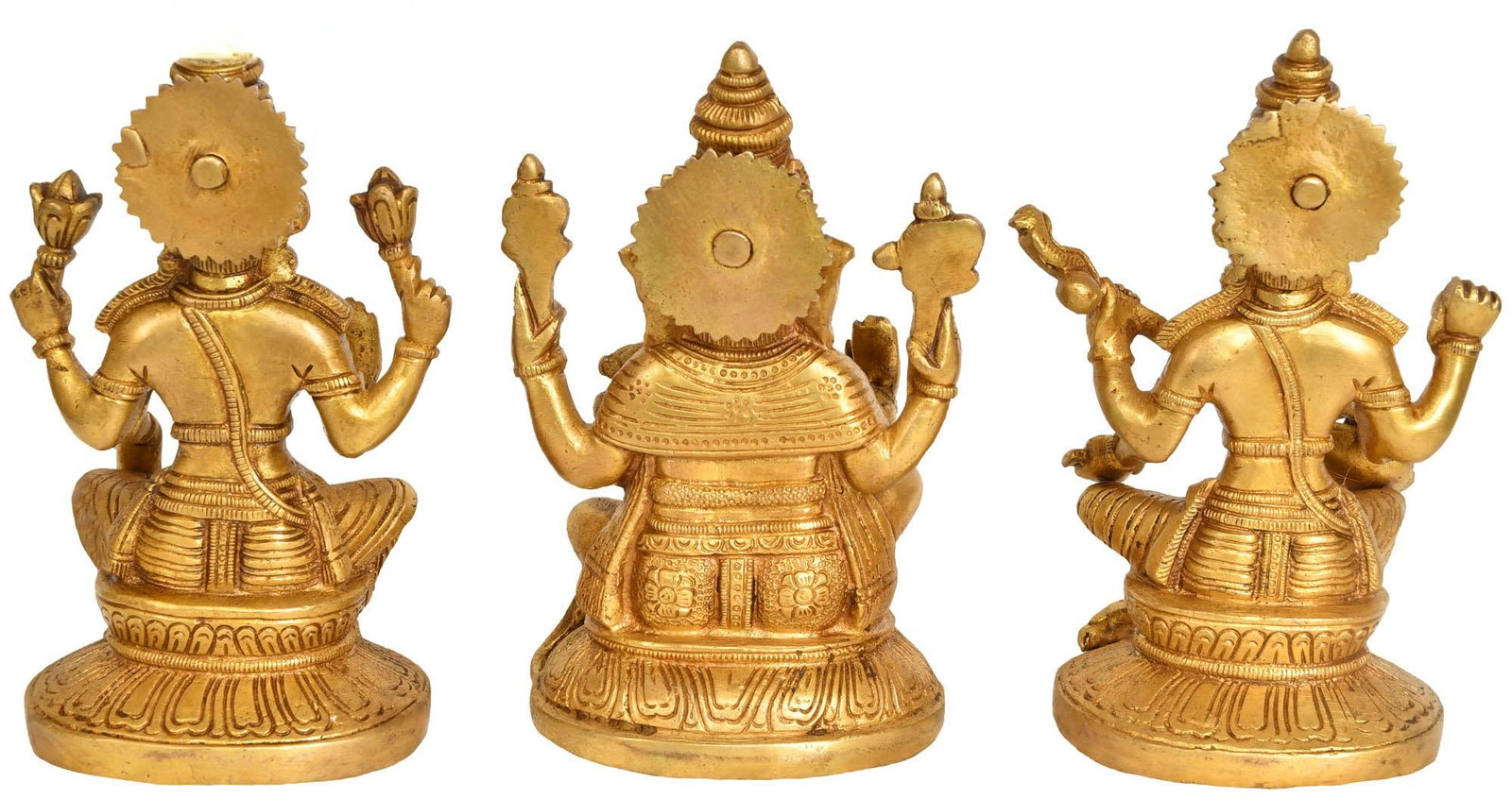 6" Lakshmi Ganesha and Saraswati (Set of 3 Statues) in Brass | Handmade Religious Figurine - 2