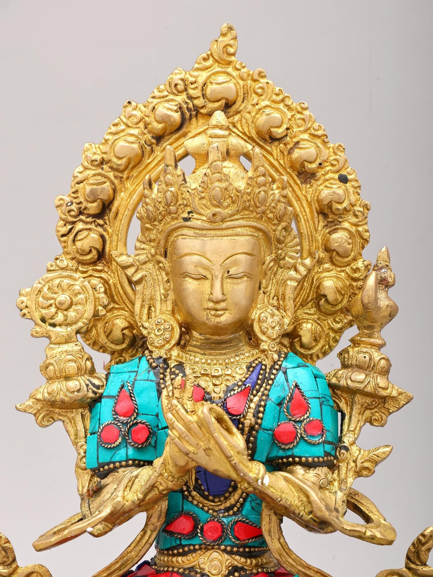 11" Tibetan Buddhist Deity Maitreya Buddha In Brass | Handmade | Made In India - 2