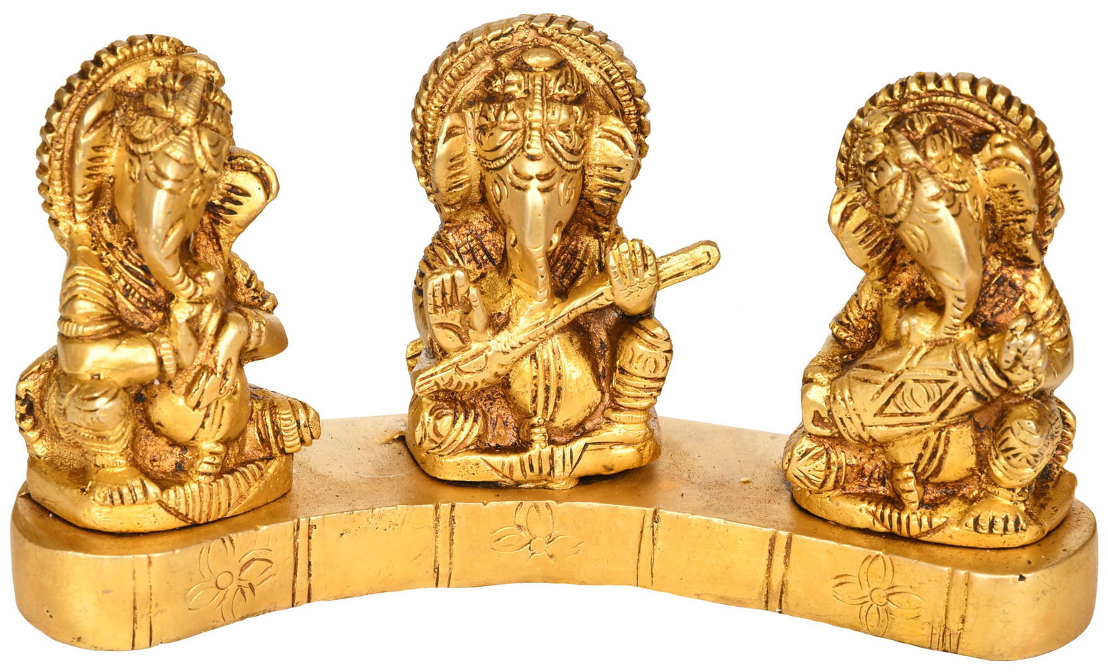 7" Triple Musician Ganesha In Brass | Handmade | Made In India: Description: 7" Triple Musician Ganesha In Brass | Handmade | Made In India itemcode: EU43 Reserve: $119 Shipping: Domestic: Shipping rates are determined by destination International: Foreign
