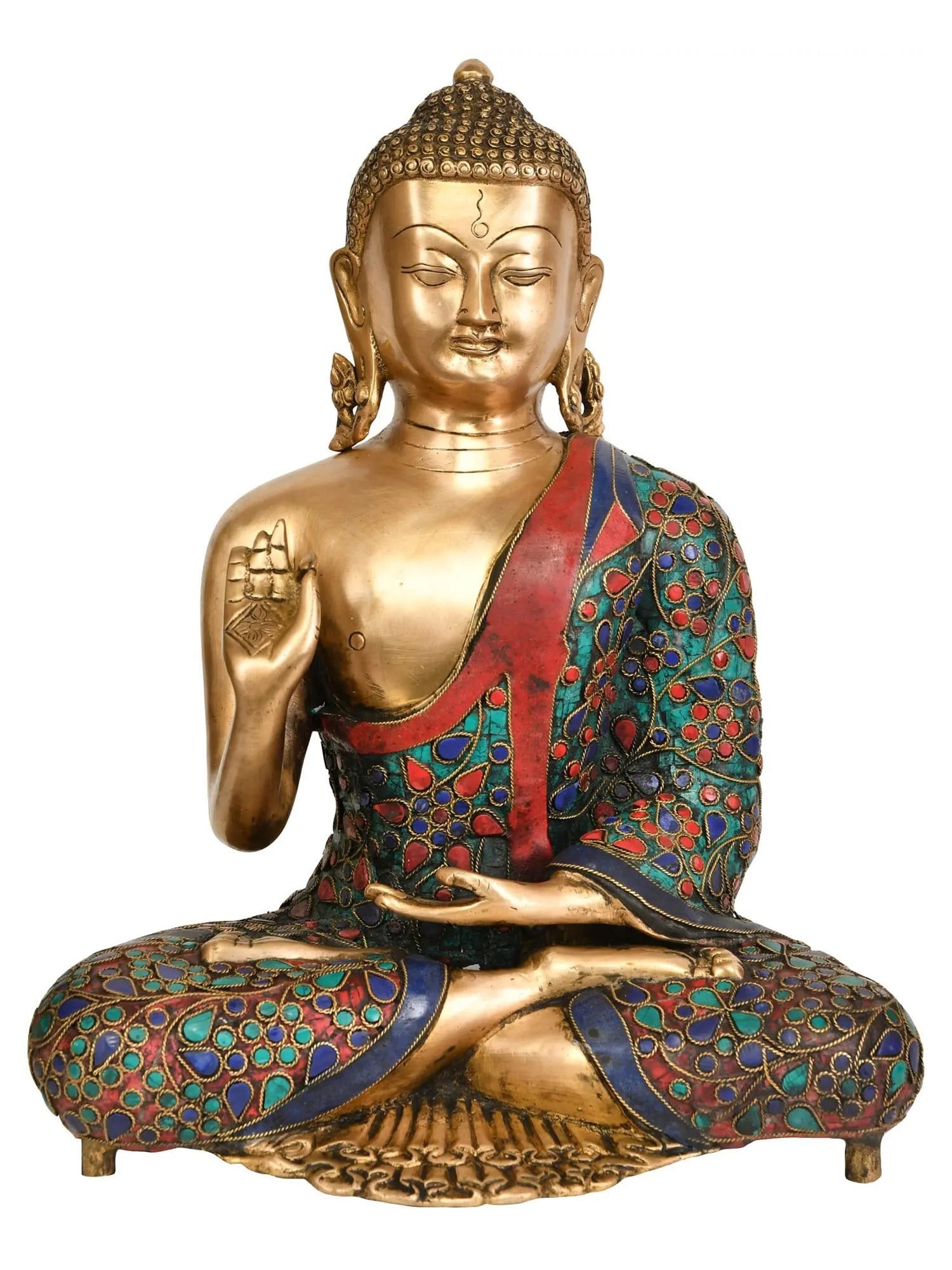 13" Tibetan Buddhist Deity Preaching Buddha In Brass | Handmade | Made In India: Description: 13" Tibetan Buddhist Deity Preaching Buddha In Brass | Handmade | Made In India itemcode: EU44 Reserve: $435 Shipping: Domestic: Shipping rates are determined by destination