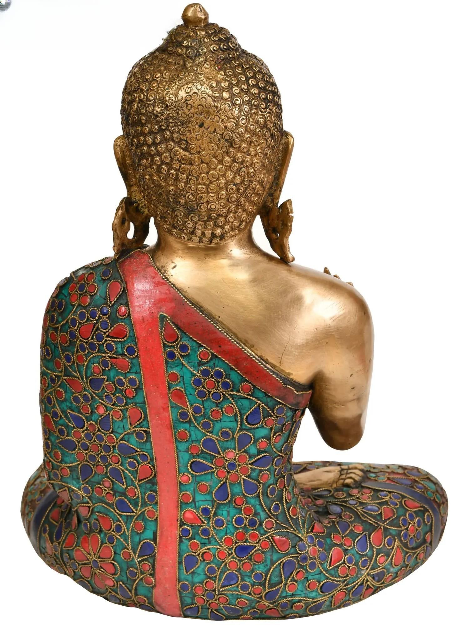 13" Tibetan Buddhist Deity Preaching Buddha In Brass | Handmade | Made In India - 2