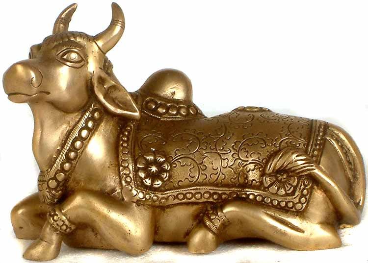 7" Nandi Small Statue In Brass | Handmade | Made In India: Description: See It In Your Home "Faithful devotion transcends all bounds.” In this splendid brass sculpture , Nandi, Lord Shiva's mount, stands majestically as the epitome of unwavering