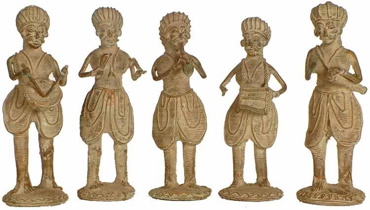 7" Set of Five Tribal Musicians (Folk Statue from Bastar) In Brass | Handmade | Made In India (1 of 1)