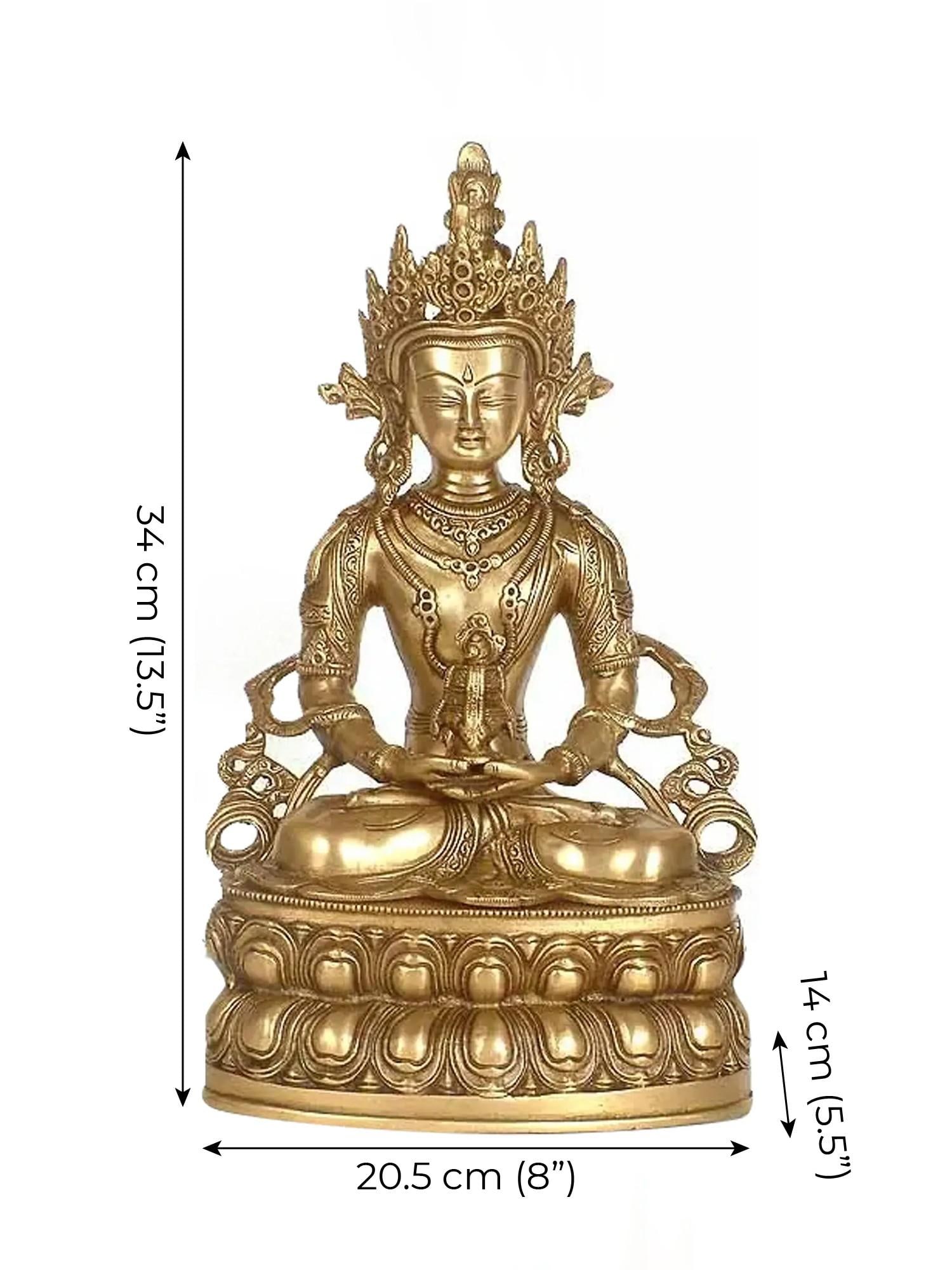 13" Tibetan Buddhist Deity Amitabha Buddha Brass Statue | Handmade | Made in India - 2