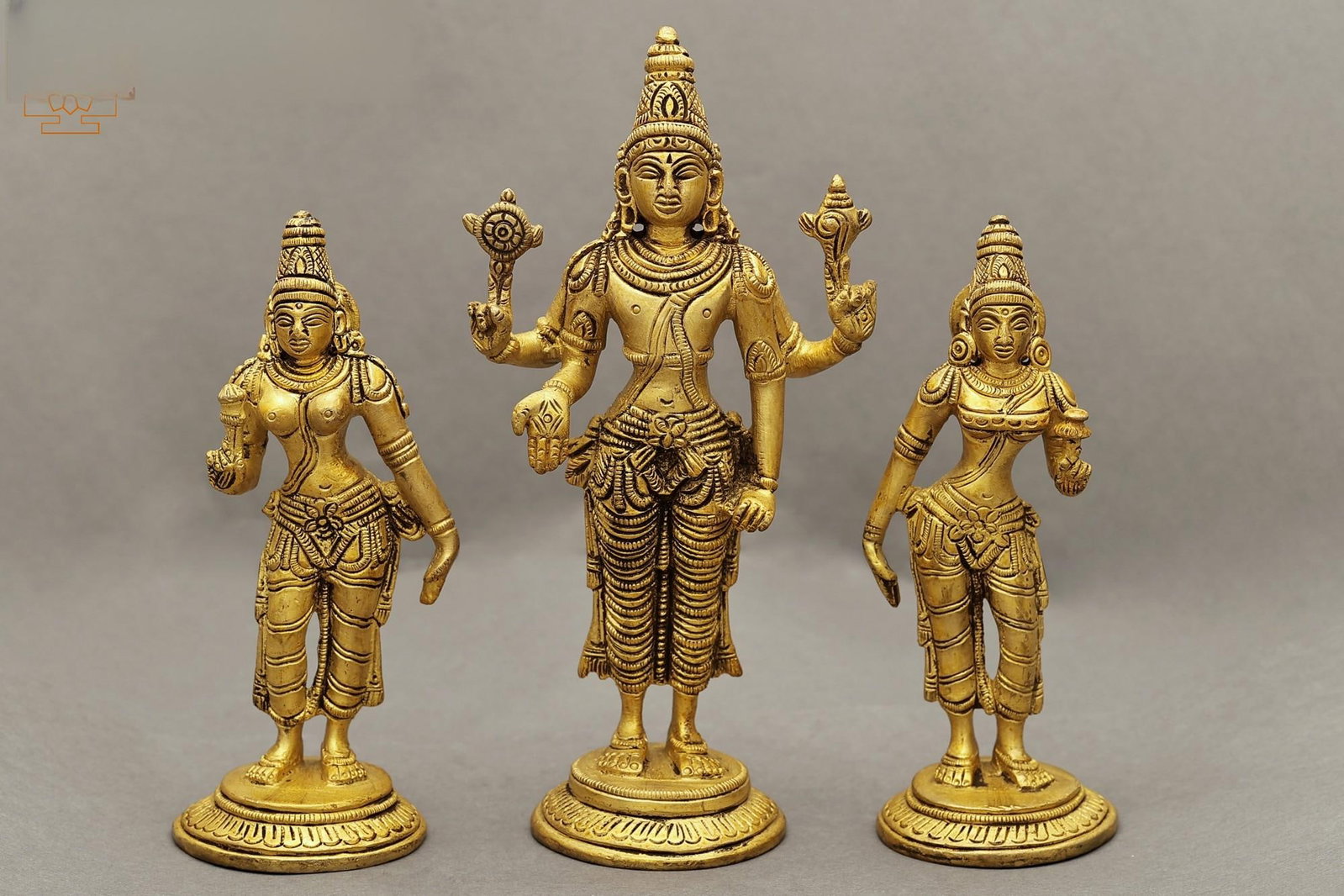 6" Brass Lord Vishnu Statue with Shridevi and Bhudevi | Handmade | Made in India (1 of 2)