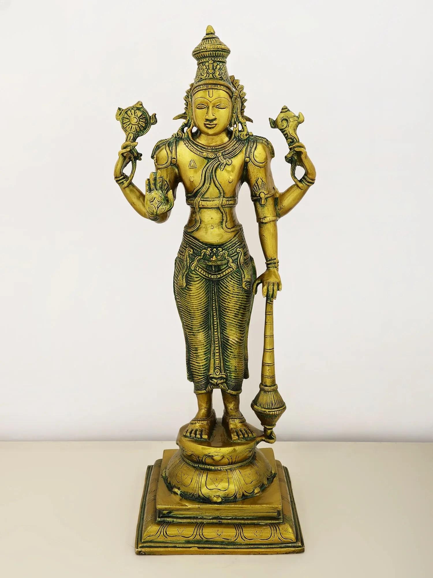 20" Lord Vishnu - The Sustainer of Universe In Brass | Handmade: Description: 20" Lord Vishnu - The Sustainer of Universe In Brass | Handmade itemcode: EV15 Reserve: $471 Shipping: Domestic: Shipping rates are determined by destination International: Foreign shippi