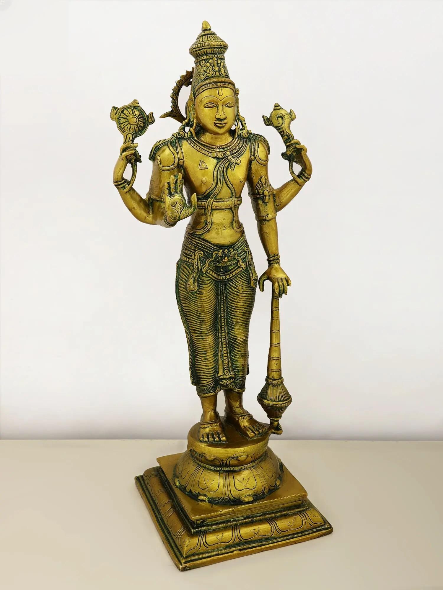 20" Lord Vishnu - The Sustainer of Universe In Brass | Handmade - 2