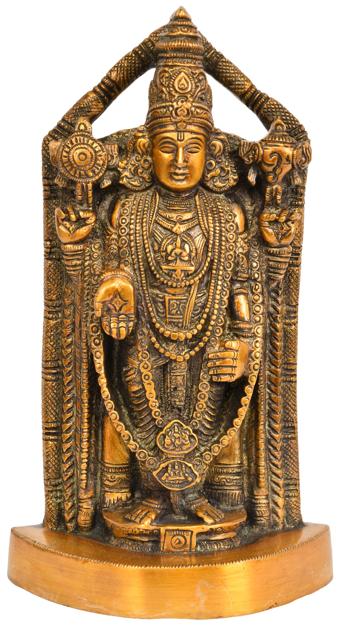 8" Lord Venkateshvara Brass Statue | Handmade Tirupati Balaji Figurine | Made in India: Description: See It In Your Home Lord Venkateshvara, also affectionately known as Balaji, is a revered deity worshipped at the sacred Tripati temple. His name “Balaji” reflects his childhood