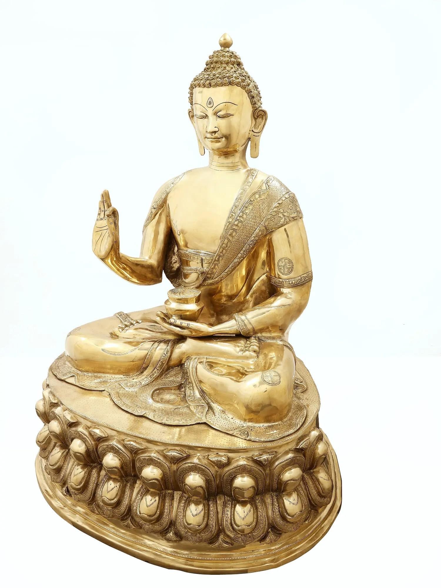 36" Large Size Buddha in the Abhaya Mudra In Brass | Handmade - 2