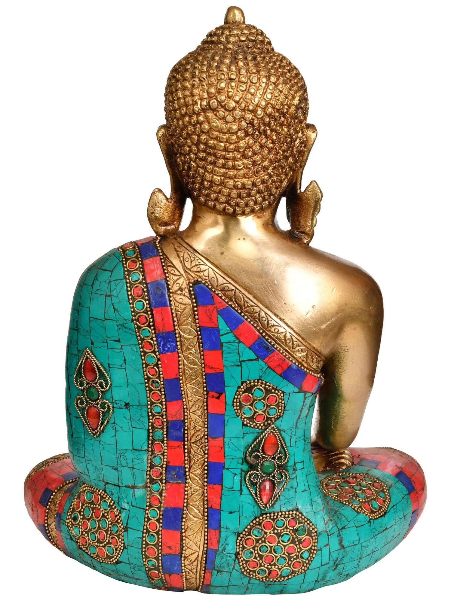 12" Tibetan Buddhist Deity Buddha in Mara Vijay Mudra In Brass | Handmade | Made In India - 2