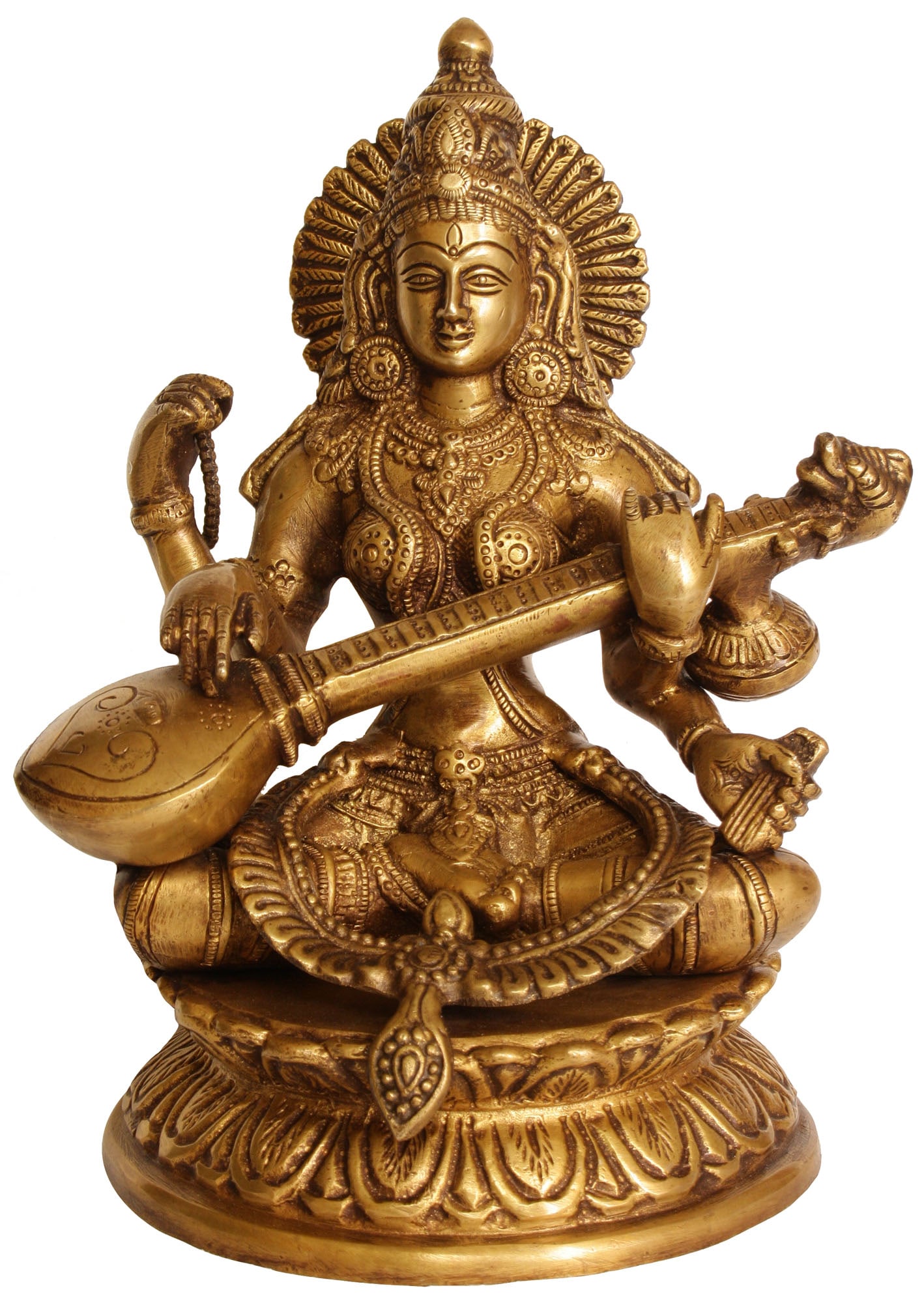 9" Goddess Saraswati Brass Statue | Handmade | Made In India (1 of 2)