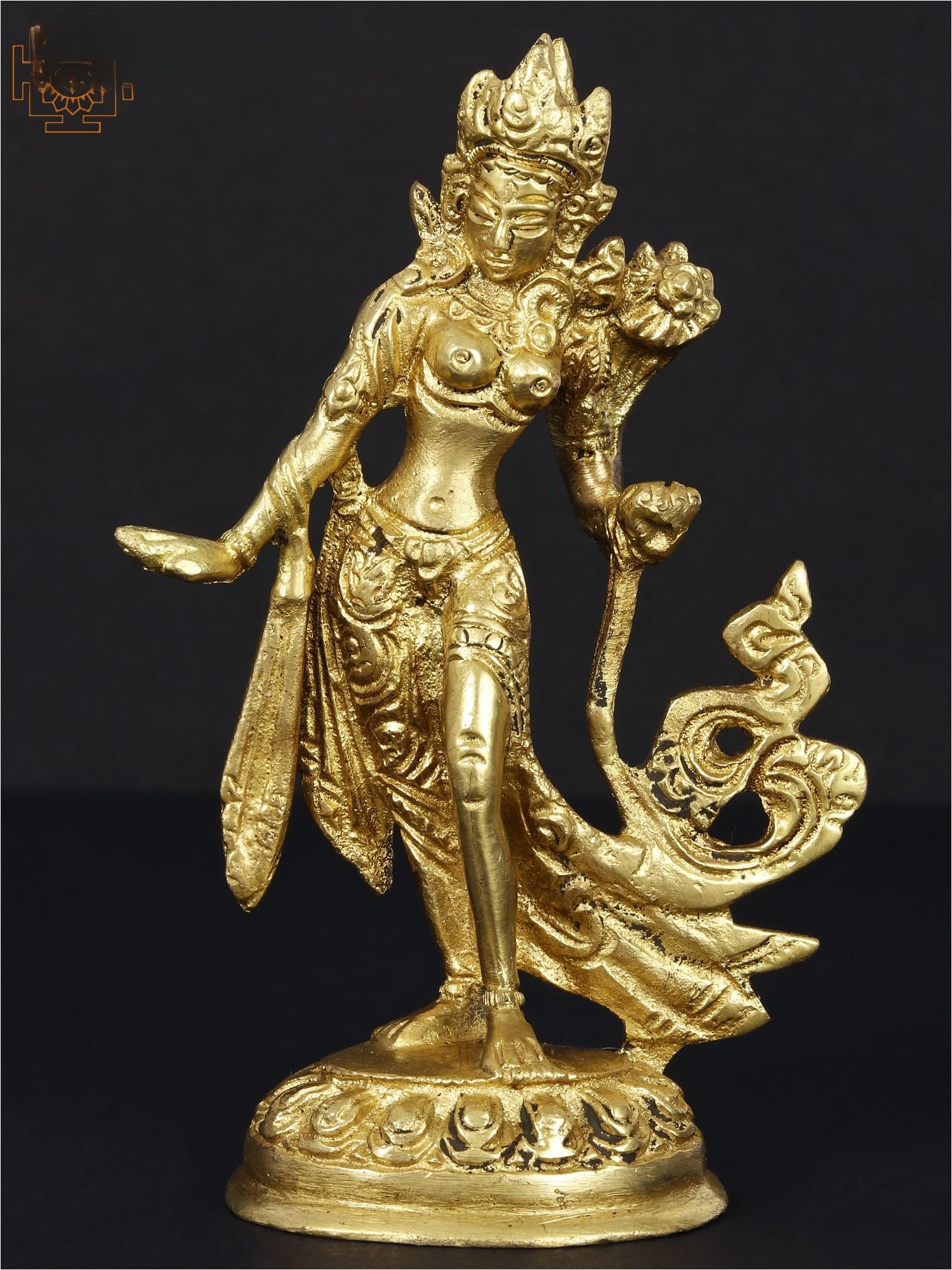 5" Standing Goddess White Tara Brass Figurine | Handmade Buddhist Sculpture: Description: See It In Your Home itemcode: EV76 Reserve: $41 Shipping: Domestic: Shipping rates are determined by destination International: Foreign shipping rates are determined by destination. Inter
