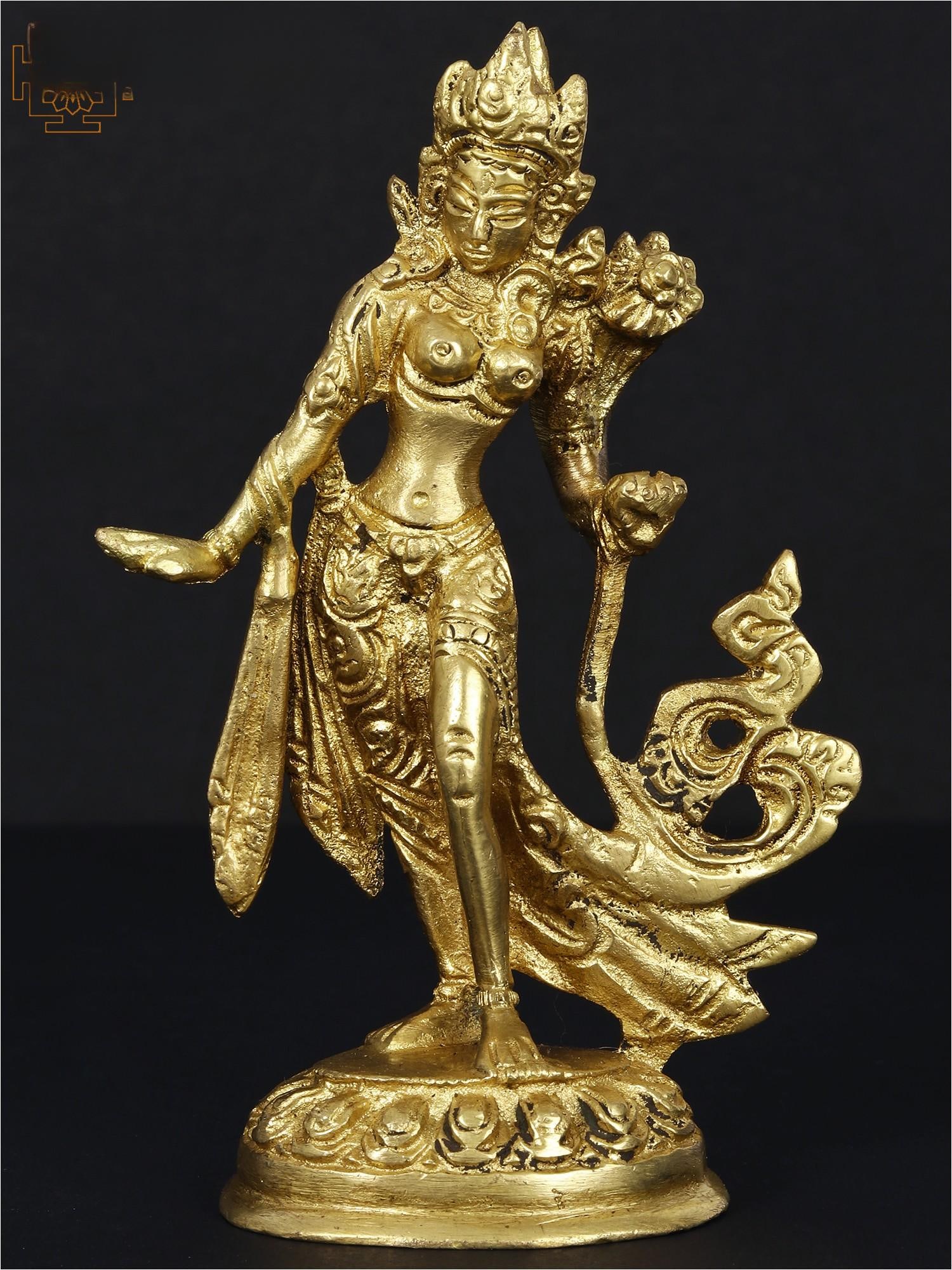 5" Standing Goddess White Tara Brass Figurine | Handmade Buddhist Sculpture - 2