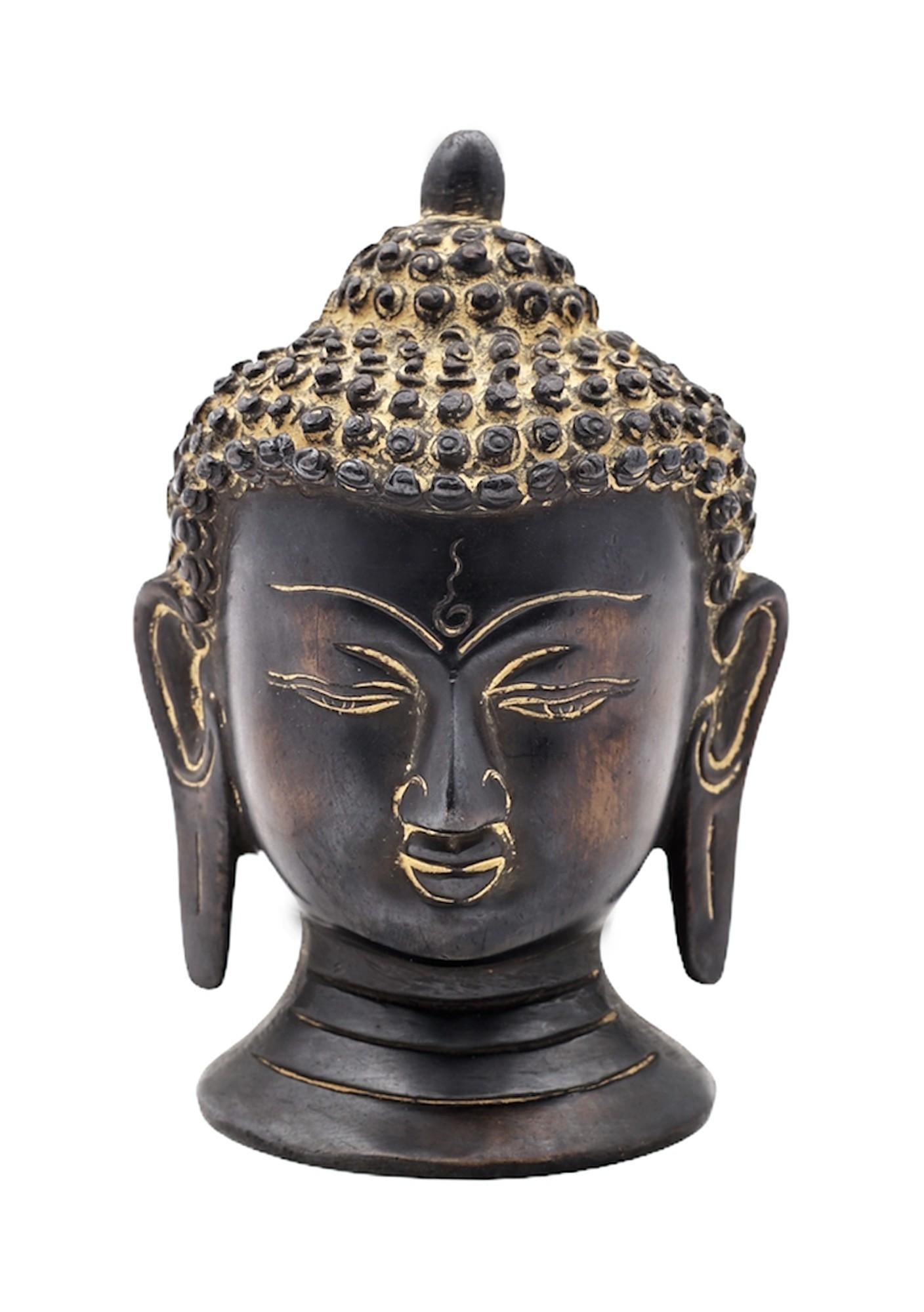 5" Tibetan Buddhist Lord Buddha Head In Brass | Handmade | Made In India: Description: See It In Your Home Within yourself is a stillness and sanctuary to which you can retreat at any time." - Herman Hesse In this brass artwork, the serene Buddha head exudes tranquility