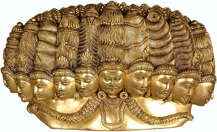 10" A Peep into Ravana's Mind In Brass | Handmade | Made In India: Description: See It In Your Home “Knowledge is a treasure, but practice is the key to it." - Lao Tzu This brass masterpiece offers a glimpse into the complex mind of Ravana, the mythological figure