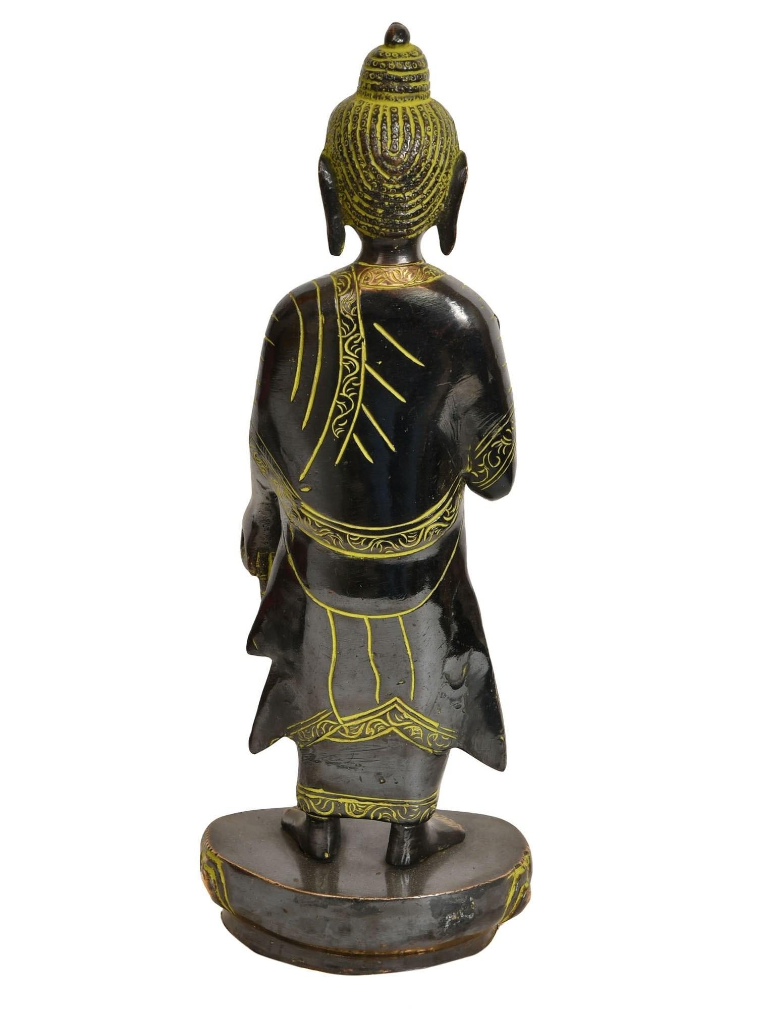 10" Standing Buddha Brass Statue | Handmade Tibetan Buddhist Deity Idols | Made in India - 2