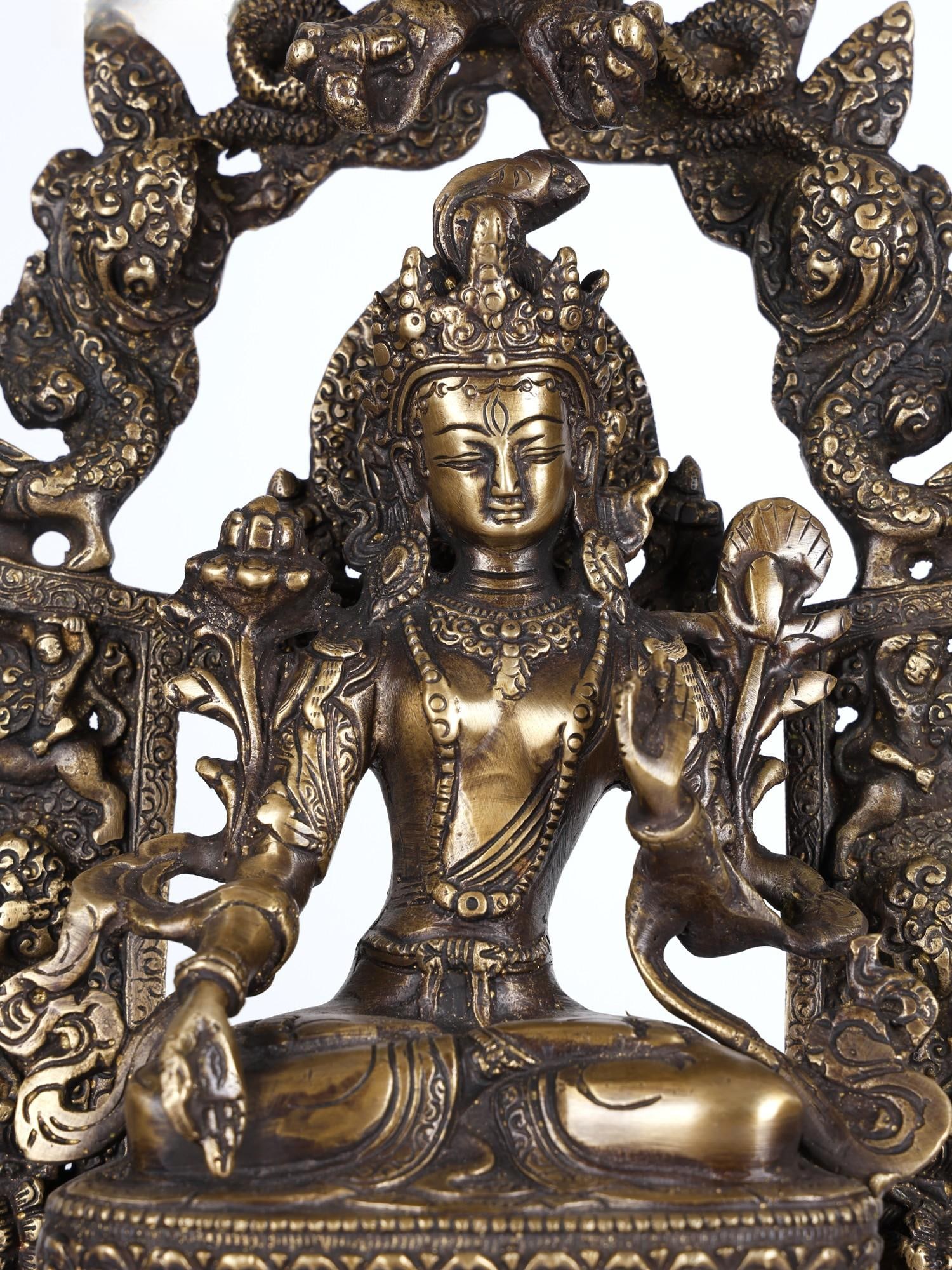 15" Buddhist Goddess White Tara Idol on Six-Ornament Throne of Enlightenment - 2