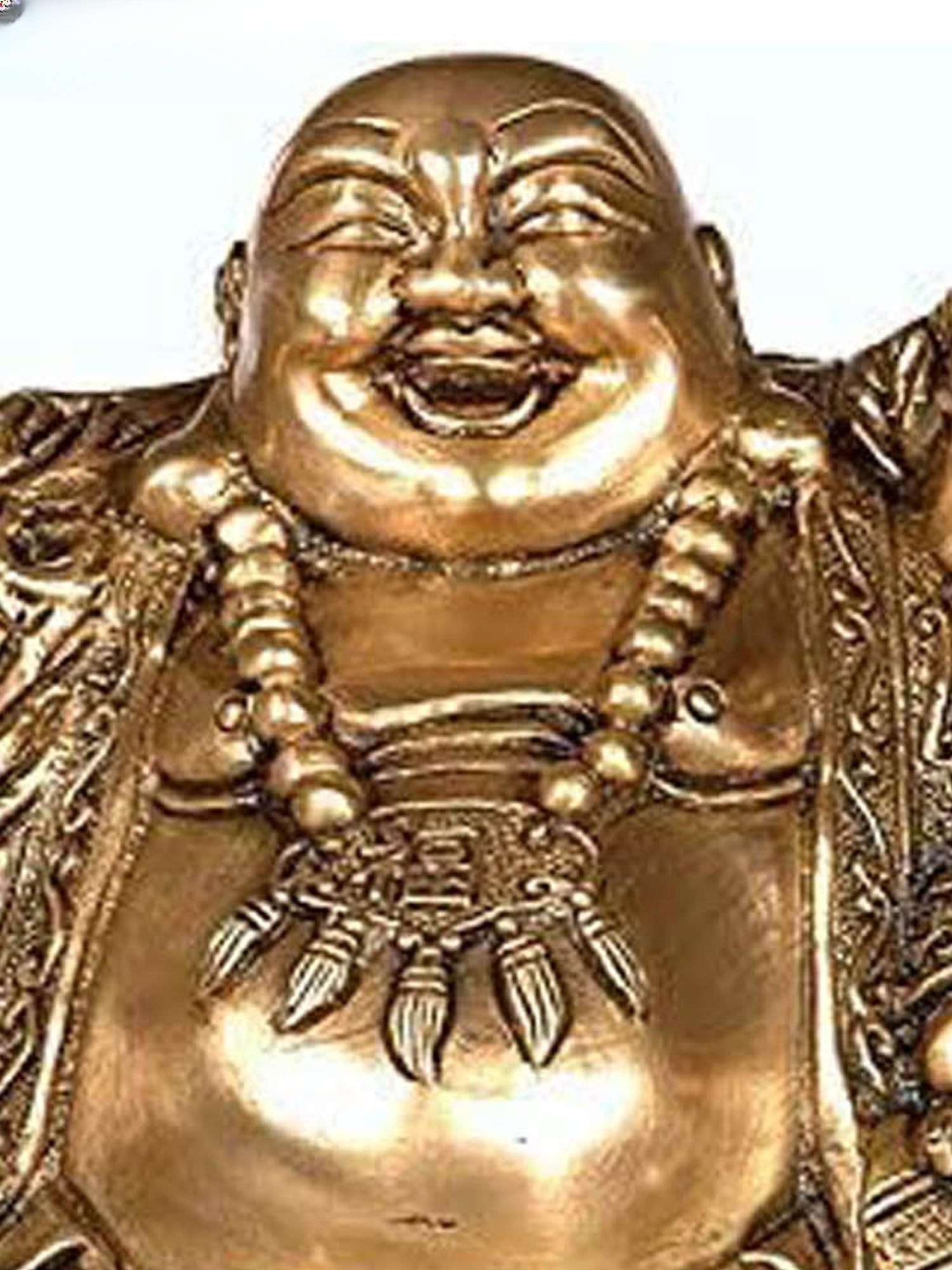 10" The Joyous Laughing Buddha In Brass | Handmade | Made In India - 2
