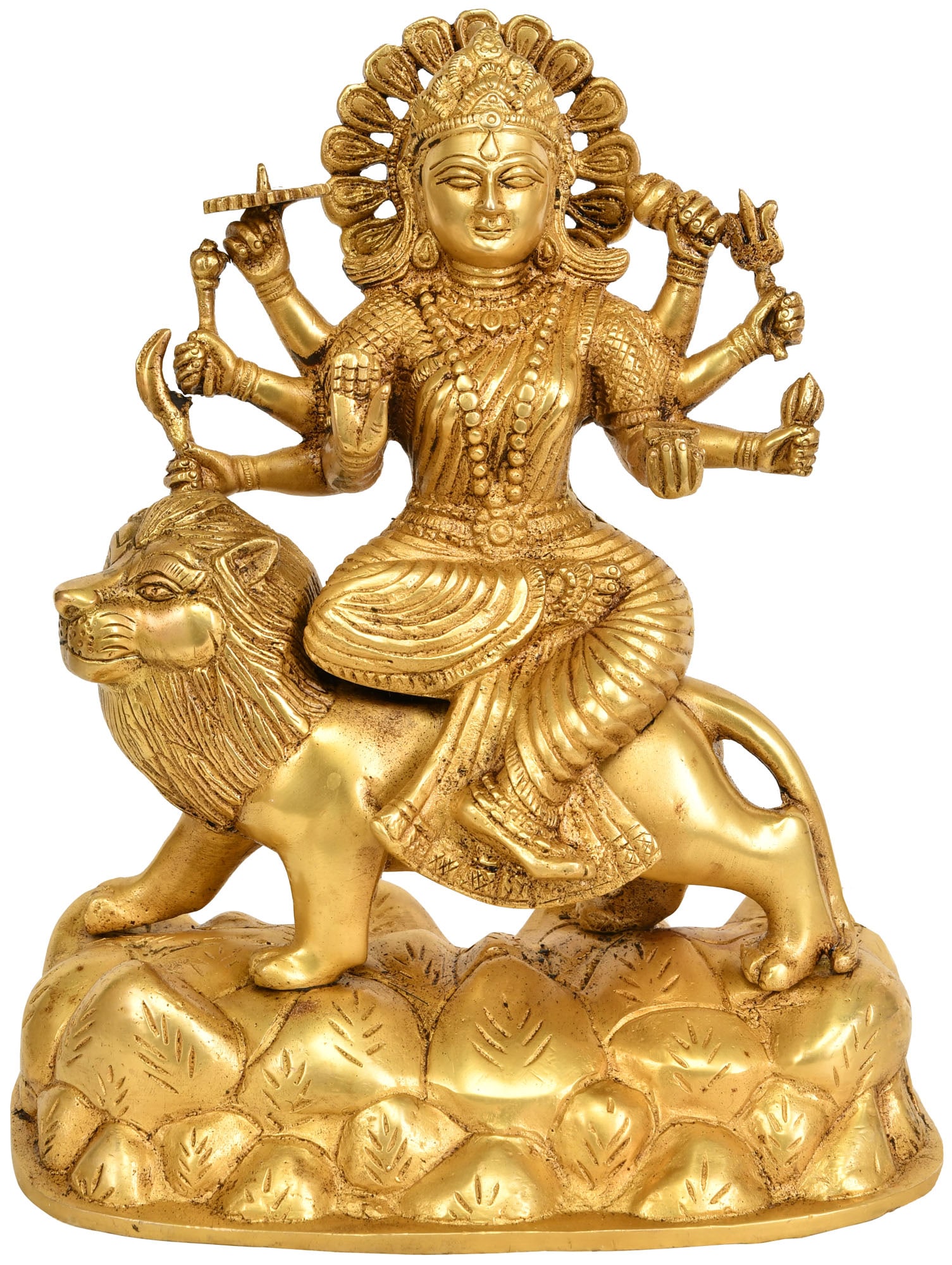 9" Mother Goddess Durga In Brass | Handmade | Made In India: Description: 9" Mother Goddess Durga In Brass | Handmade | Made In India itemcode: EY47 Reserve: $275 Shipping: Domestic: Shipping rates are determined by destination International: Foreign shipping