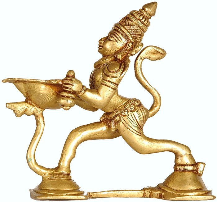 4" Brass Hanuman Lamp for Shri Rama Puja | Handmade: Description: In Hindu culture, devotion towards one's lord has been given immense importance, as a means towards reaching one's ultimate destination. Sometimes, the devotion becomes so strong that