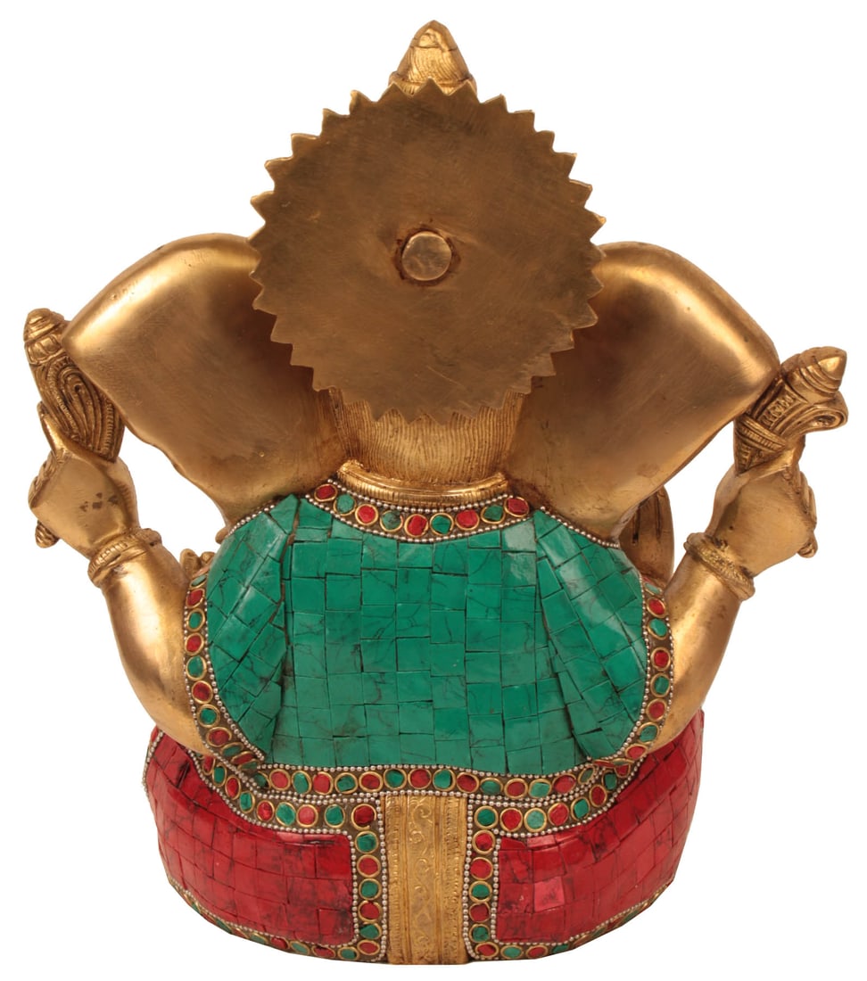 10" Blessing Lord Ganesha Brass Statue with Large Ears | Handmade | Made in India - 2