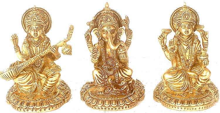 4" The Great Triad of Ganesha, Lakshmi and Saraswati In Brass | Handmade | Made In India: Description: See It In Your Home itemcode: EZ78 Reserve: $186 Shipping: Domestic: Shipping rates are determined by destination International: Foreign shipping rates are determined by destination.