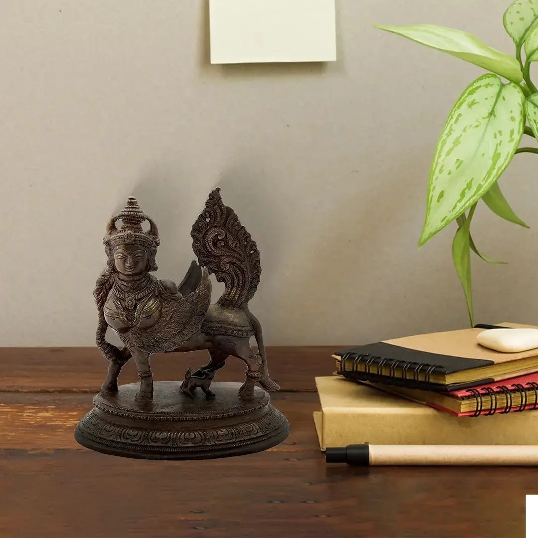 6" Kamadhenu Idol | Divine Cow Brass Statue | Handmade - 2
