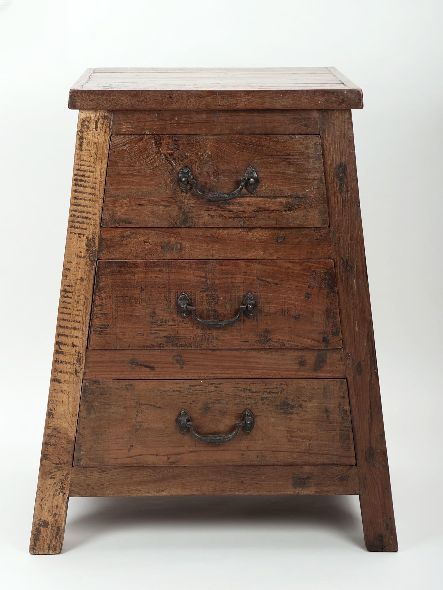 29" Vintage Pyramid Shape Three Drawer Side Table | Wooden Drawer | Handmade (1 of 2)