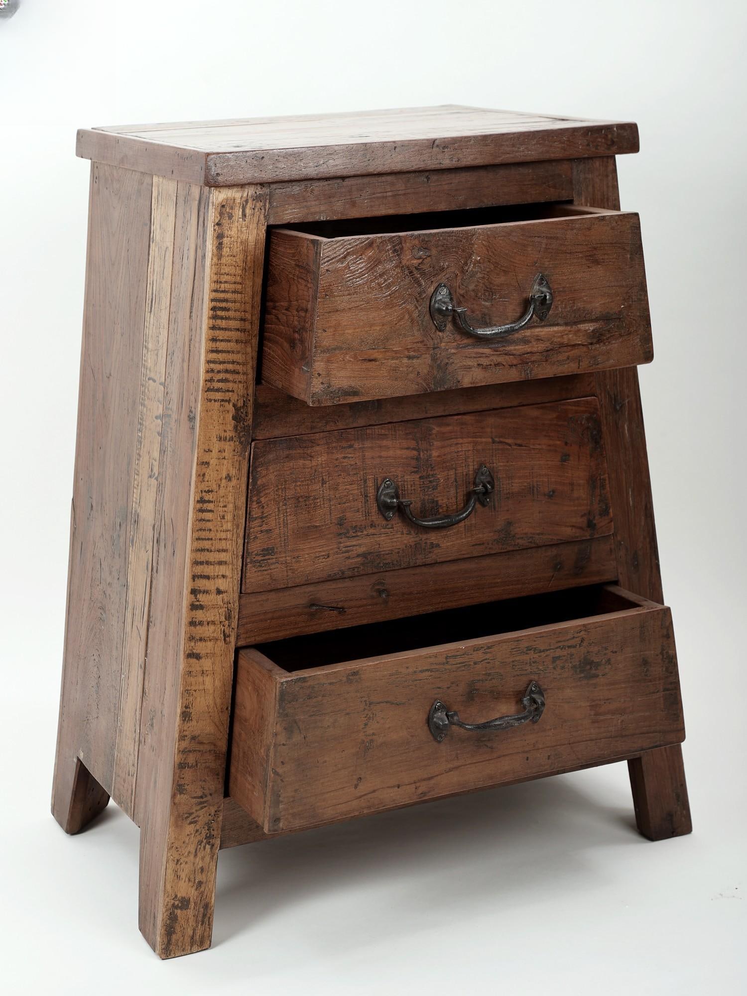 29" Vintage Pyramid Shape Three Drawer Side Table | Wooden Drawer | Handmade - 2