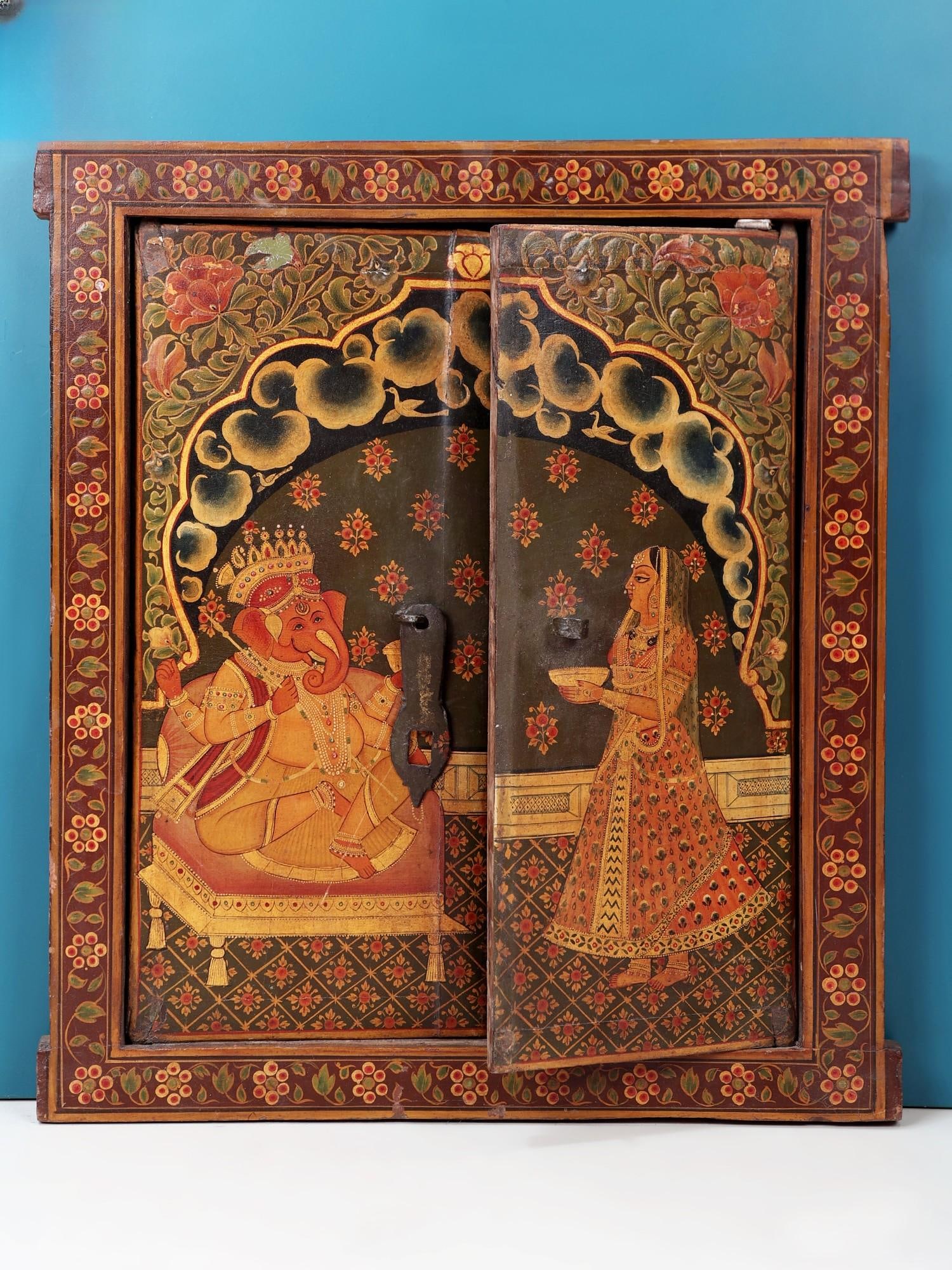 18" Hand Painted King Ganesha | Wooden Window | Handmade - 2